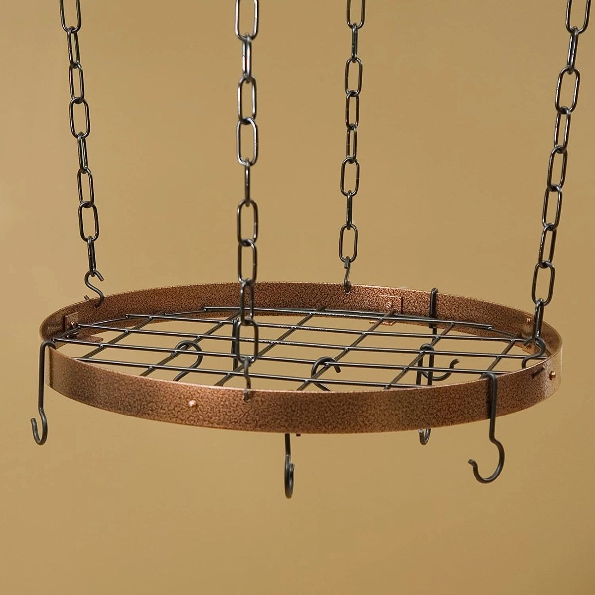 Rogar Round Pot Rack with Grid Hammered Copper / Black
