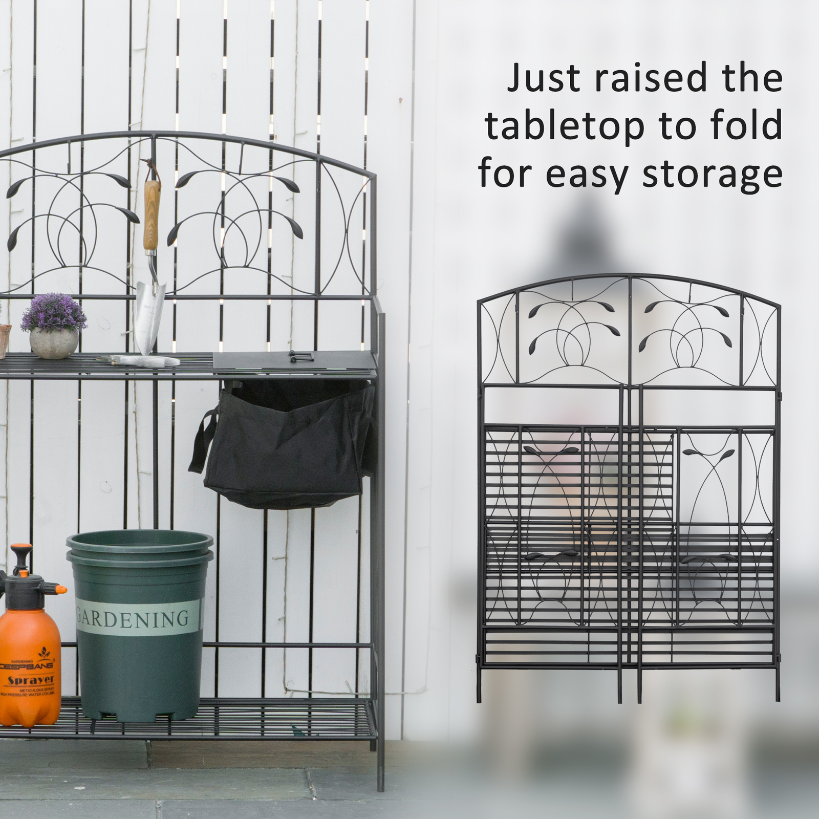 Garden Metal Potting Table Planting Bench Outdoor w/ Bag, Hook