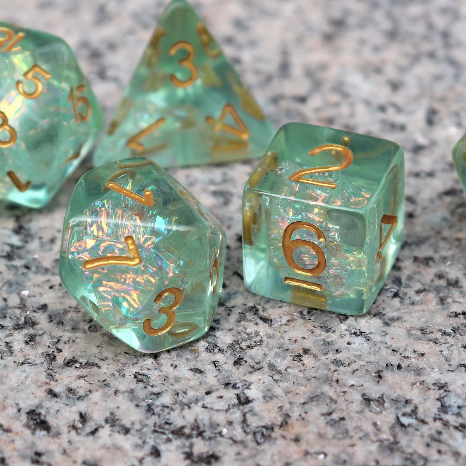 Haxtec Light Green DND Dice Set 7PCS Filled Resin Polyhedral DD Dice W/Irides...
