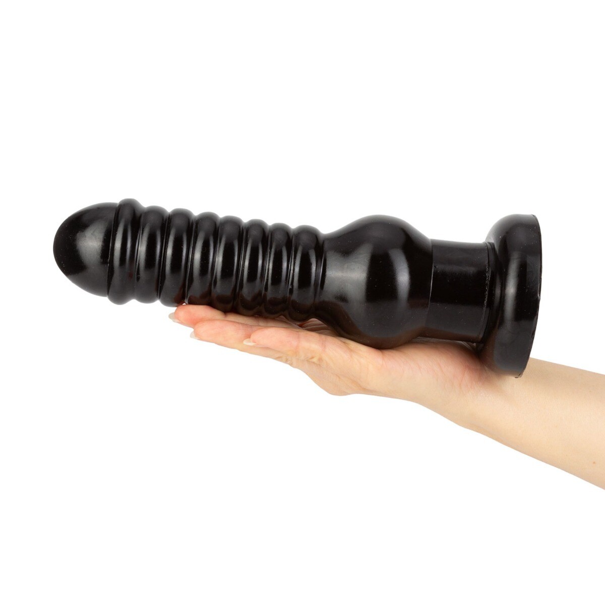 Huge 9.5" XL Black Ribbed Anal Training Stretching Dildo Butt Plug Anal Sex Toy