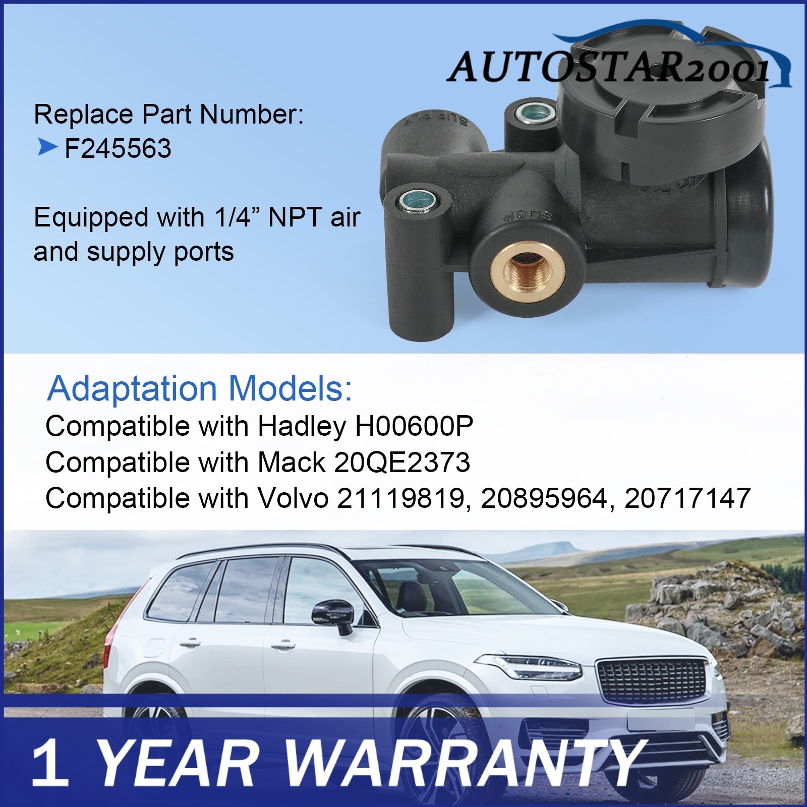 For Hadley, Mack, Volvo Trucks 1/4" NPT Cabin Air Height Leveling Valve Kit NEW