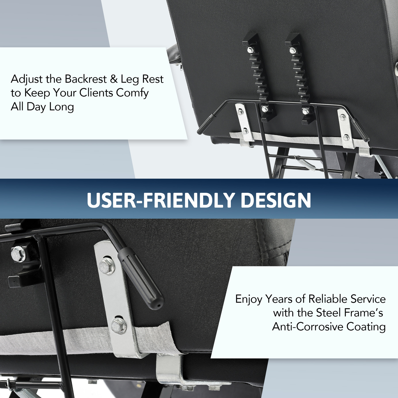 Adjustable Massage Bed w Chair Professional Salon Equipment for Home Salon Black