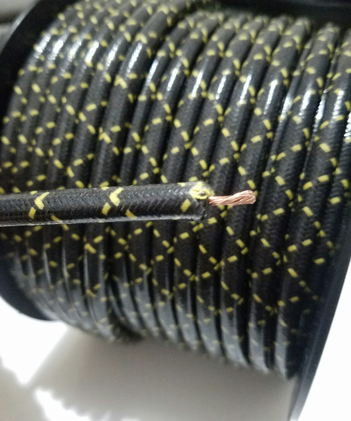 7mm COPPER CORE BRAIDED CLOTH Black with Yellow tracers SPARK PLUG WIRE DIY foot