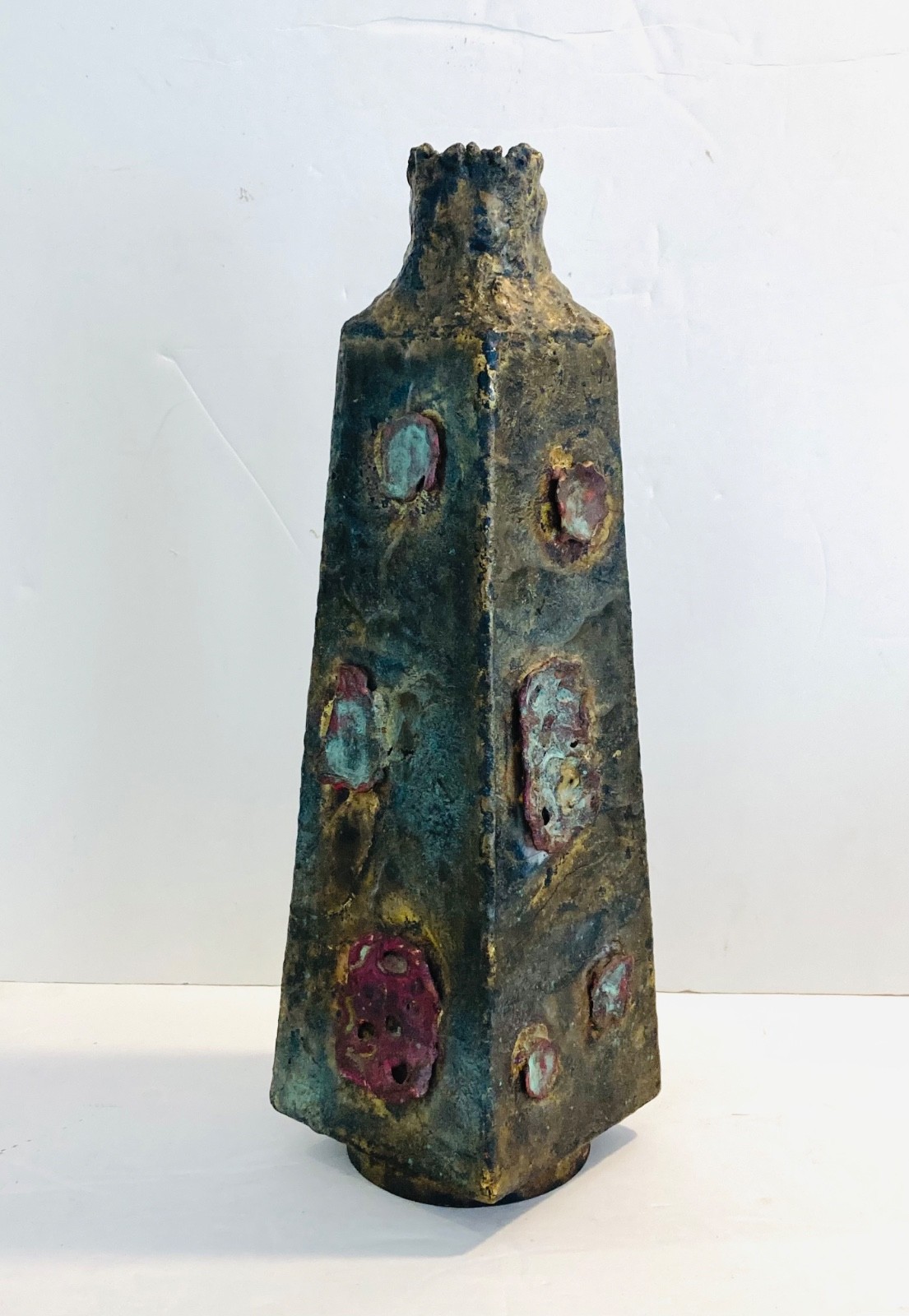 Beautiful MCM Metal Brutalist Bronze Vase Handmade Sculpture