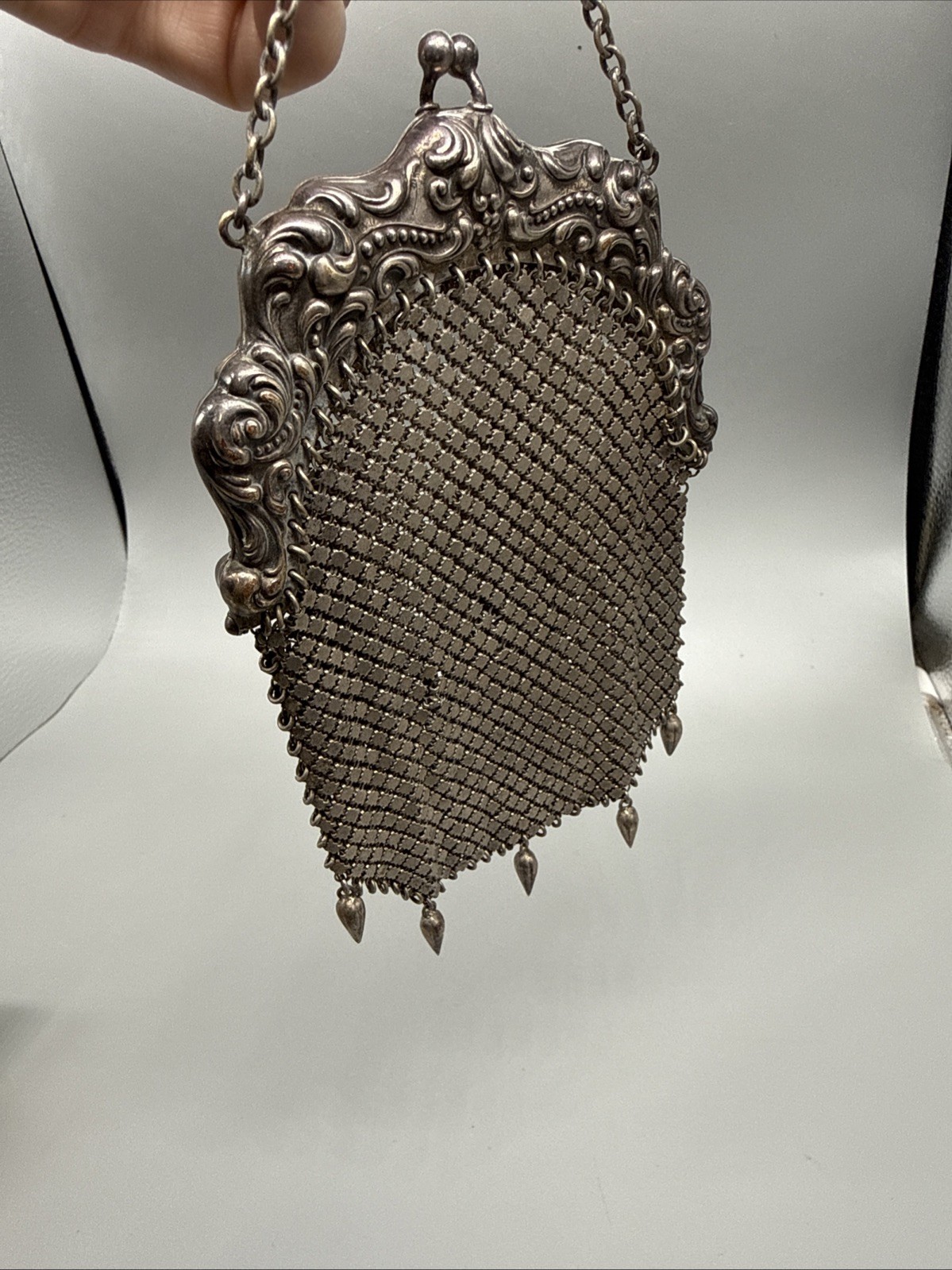 Amazing Antique Art Nouveau German Silver Purse Pouch Mesh Chainmail NICE