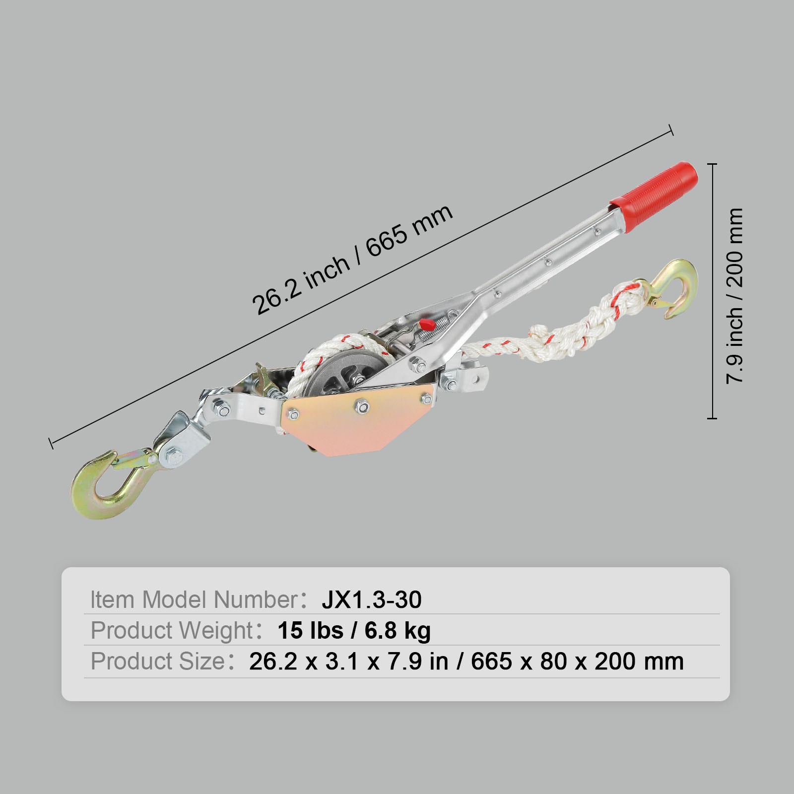 Uimoso Rope Puller Come Along Winch 3/4Ton 1653lb Capacity 100' of 0.6" dia Rope