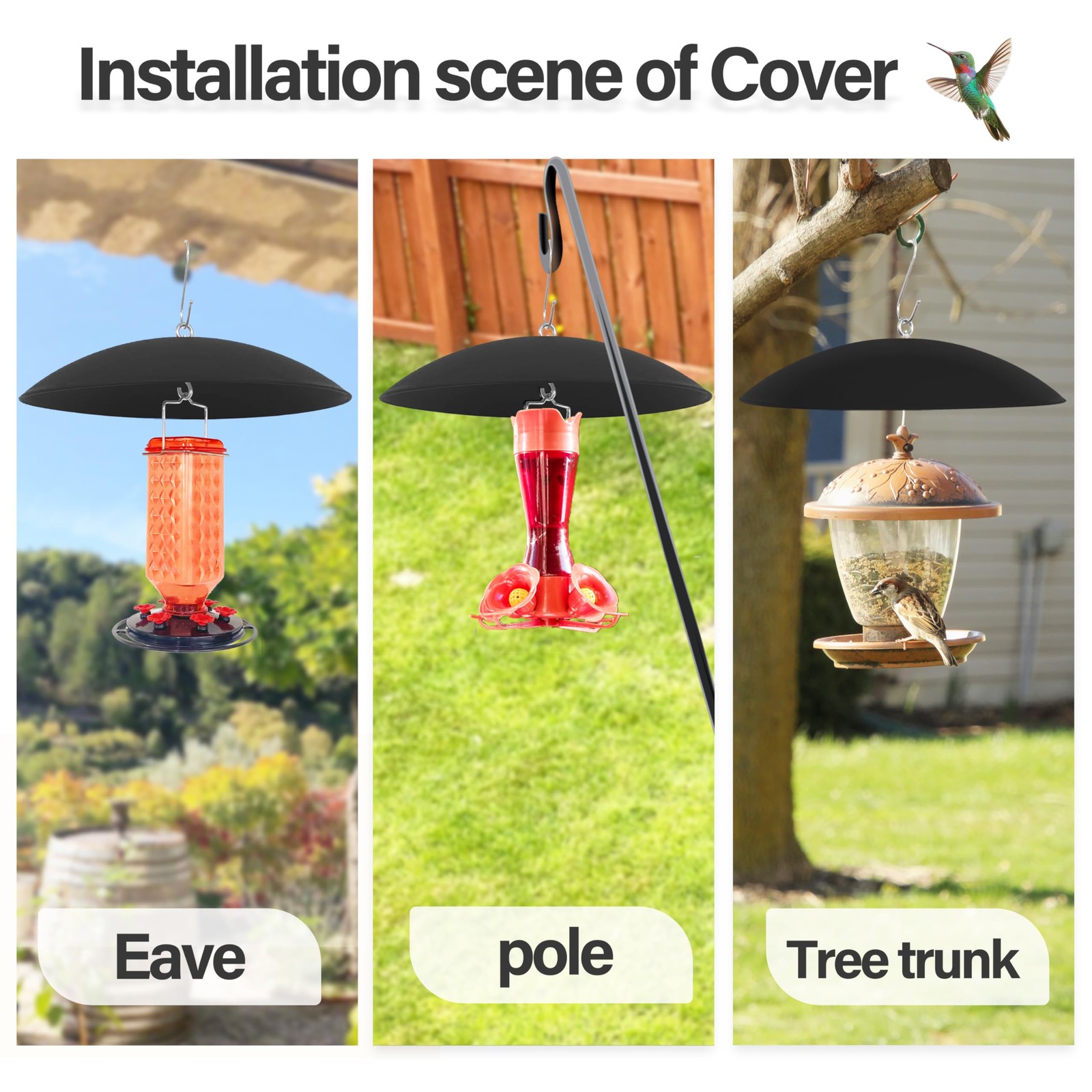 13" Bird Feeder Rain Guard, Hummingbird Feeders Shade Dome 1 Pack, Black