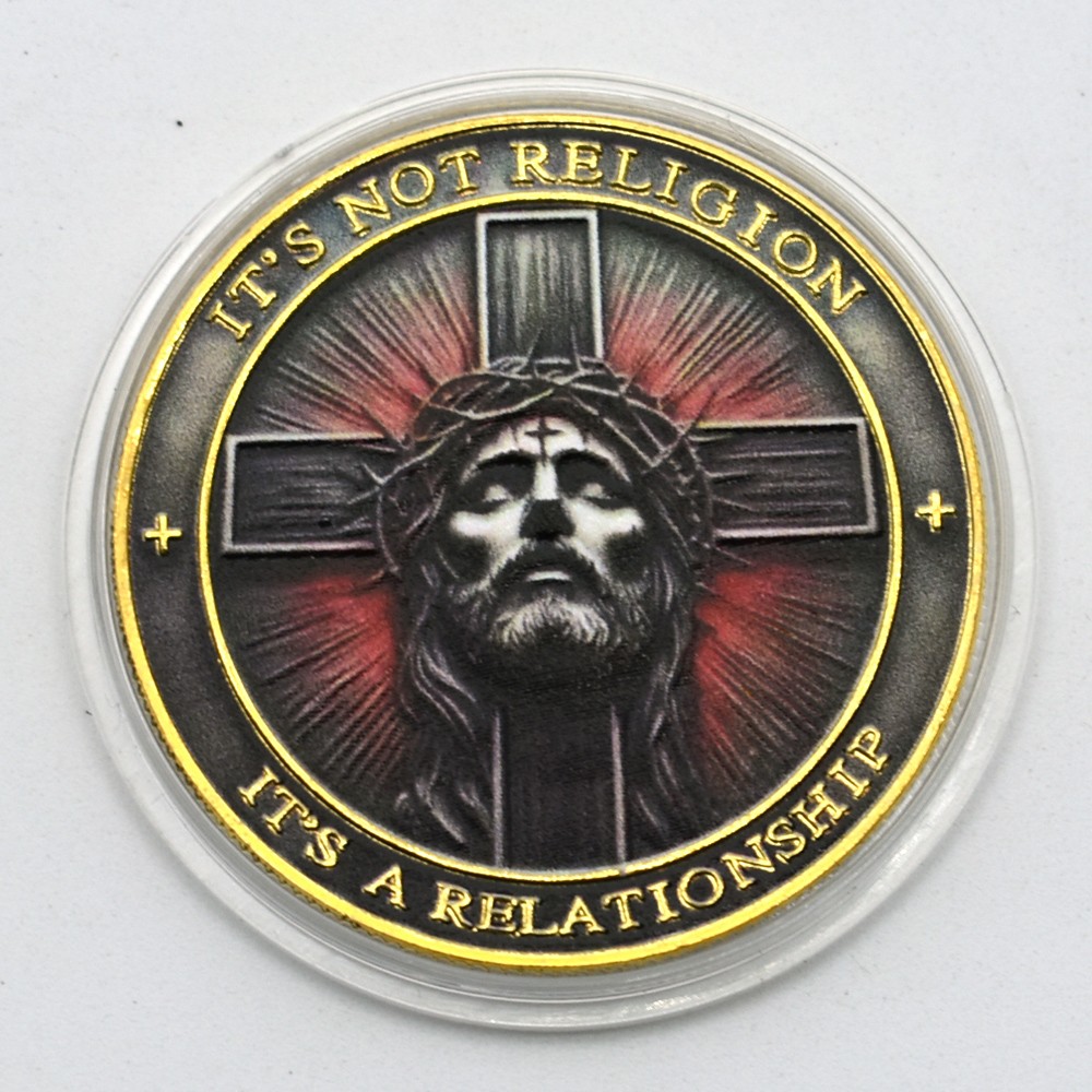 Jesus Christ Cross Coin “It's Not Religion, It's A Relationship” Golden Medal