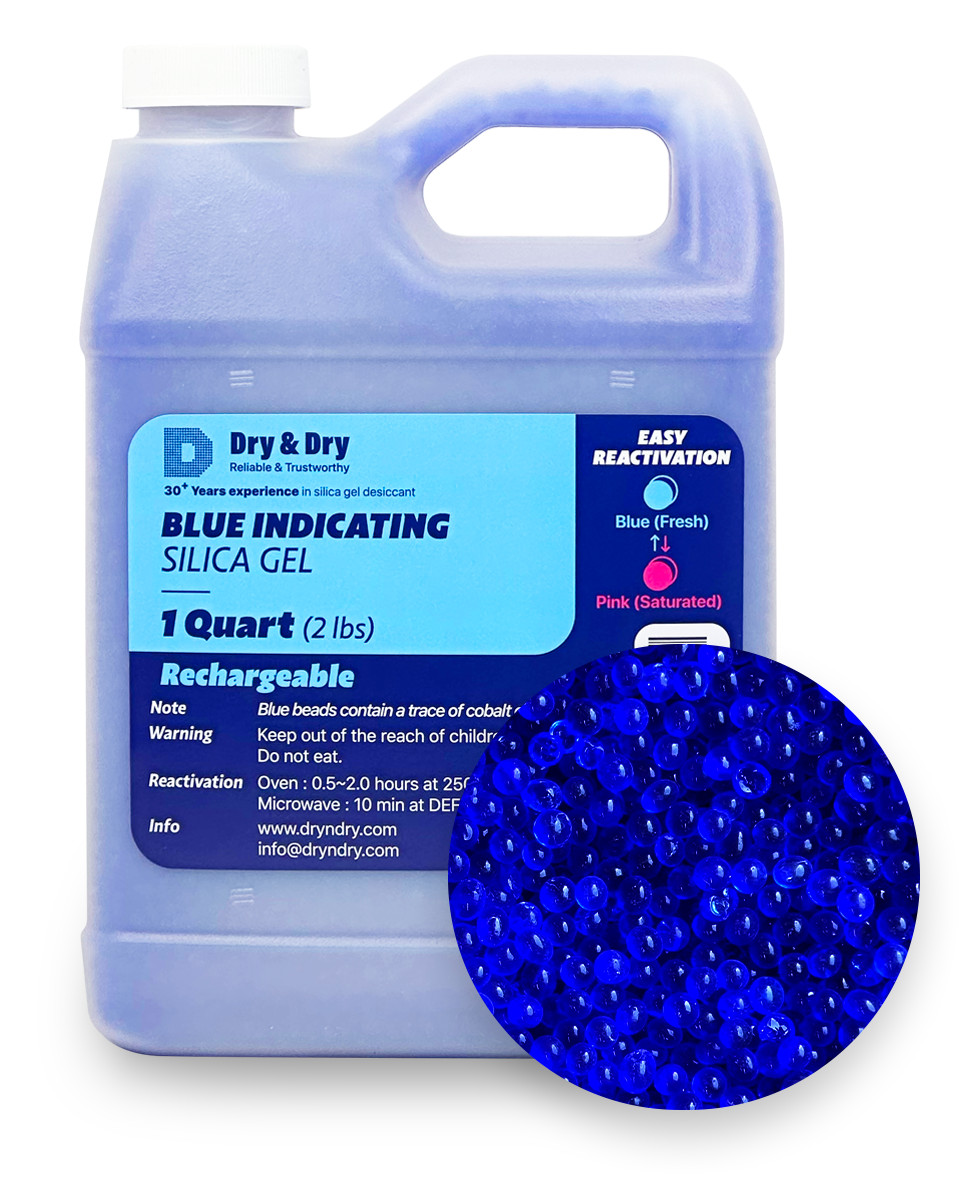 1 Quart Premium Blue Indicating Silica Gel Desiccant Beads(2 LBS) - Rechargeable