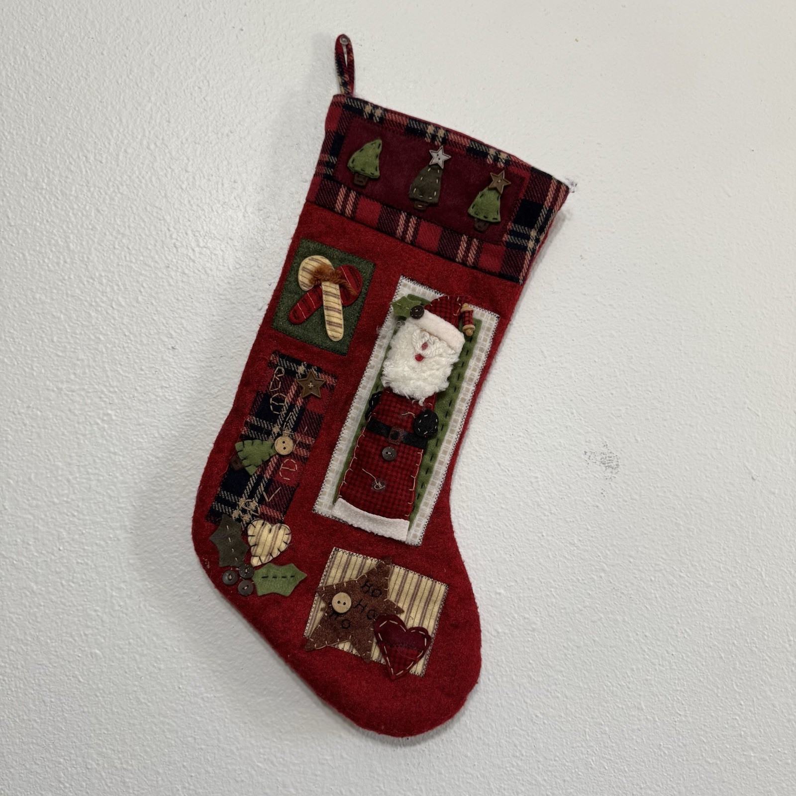 Plush 3D Folk Art Primitive Patchwork Christmas Stocking Set Of 2