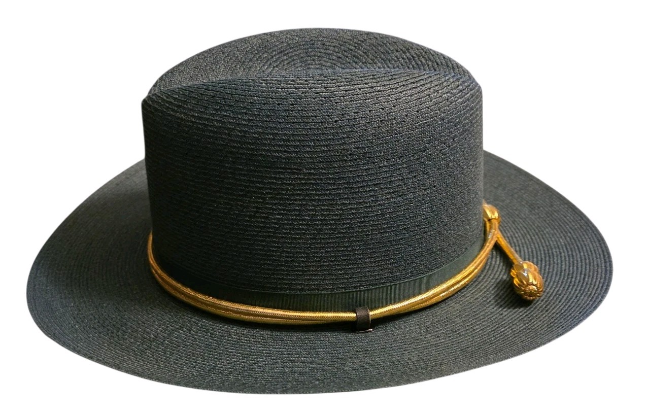 Vtg The Lawman Stratton Campaign Hat Green Milan Straw Leather Strap 7 1/4