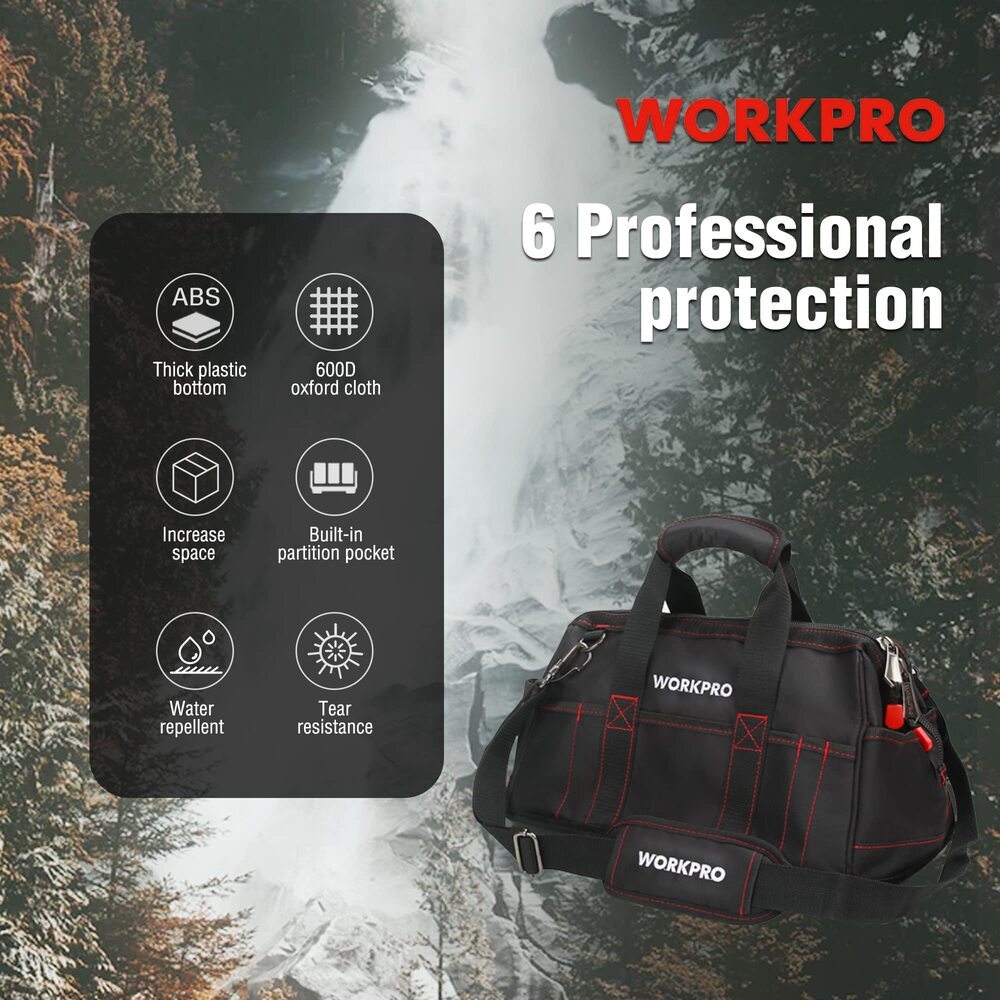 WORKPRO 16" Zipper Wide Mouth Tool Storage Bag Case Large Capacity w/21 Pockets