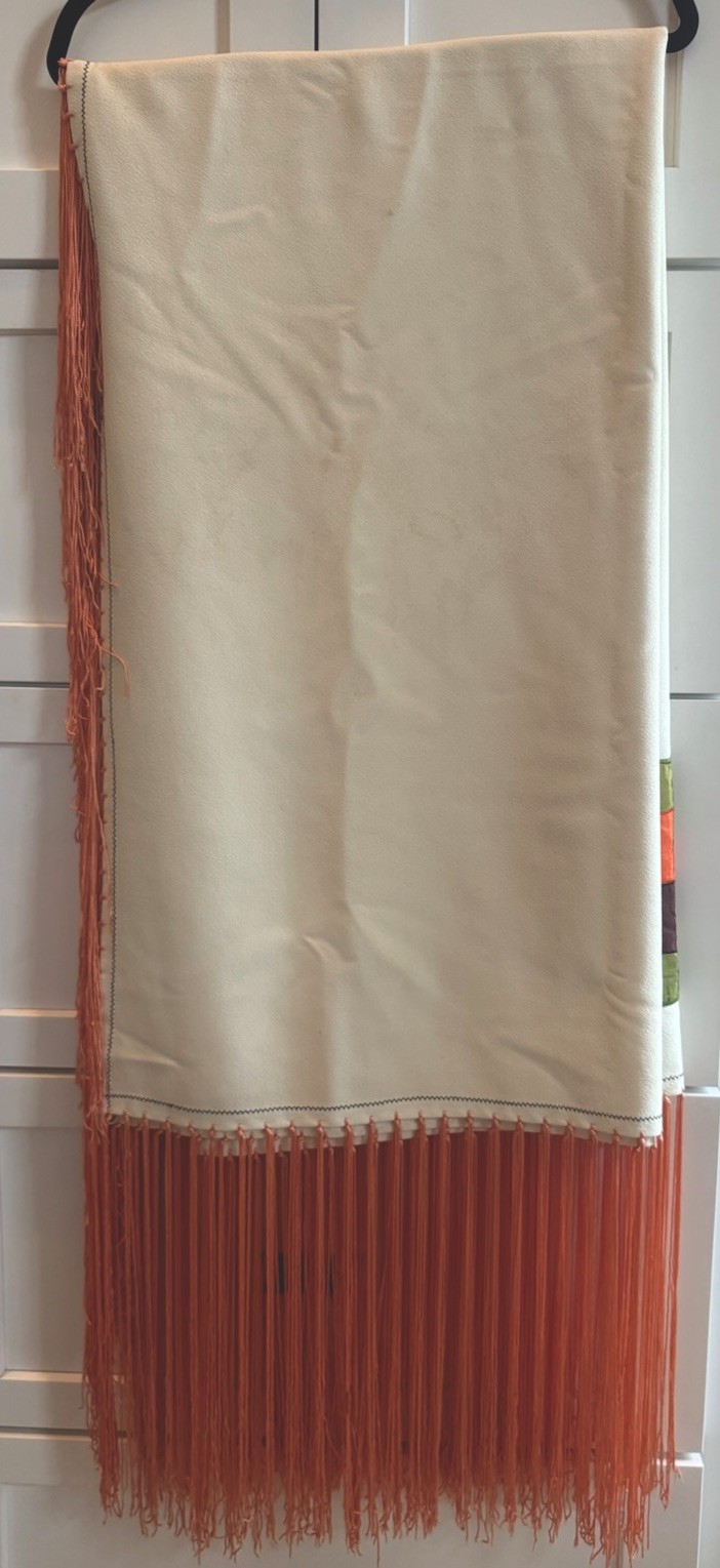 Native American Dance Shawl Knotted Fringe Orange,Brown,Green Ribbon 60x61