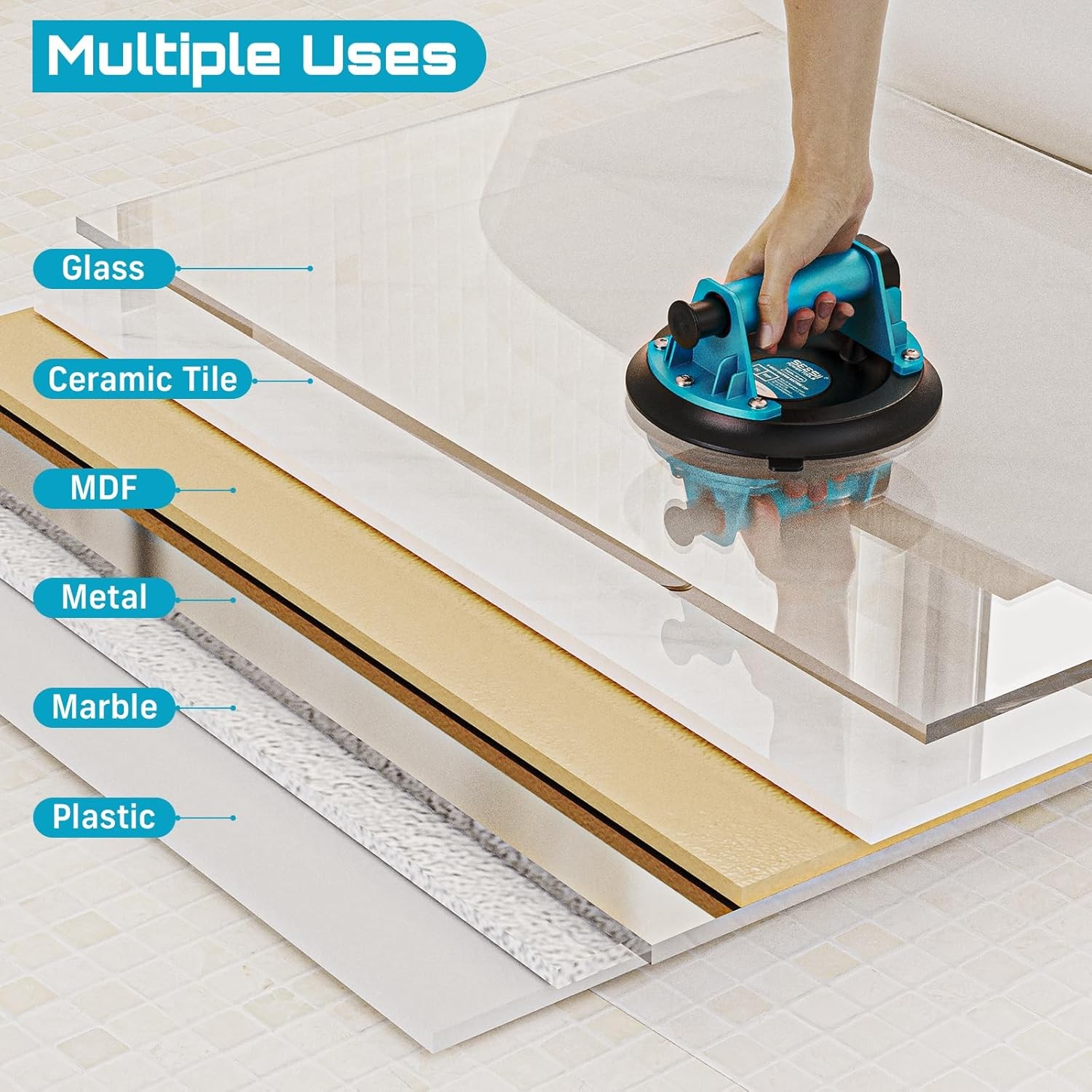 SEESII 8" Lifting Vacuum Suction Cup Lifter 200KG Heavy Duty Handle Lifter 2Pack