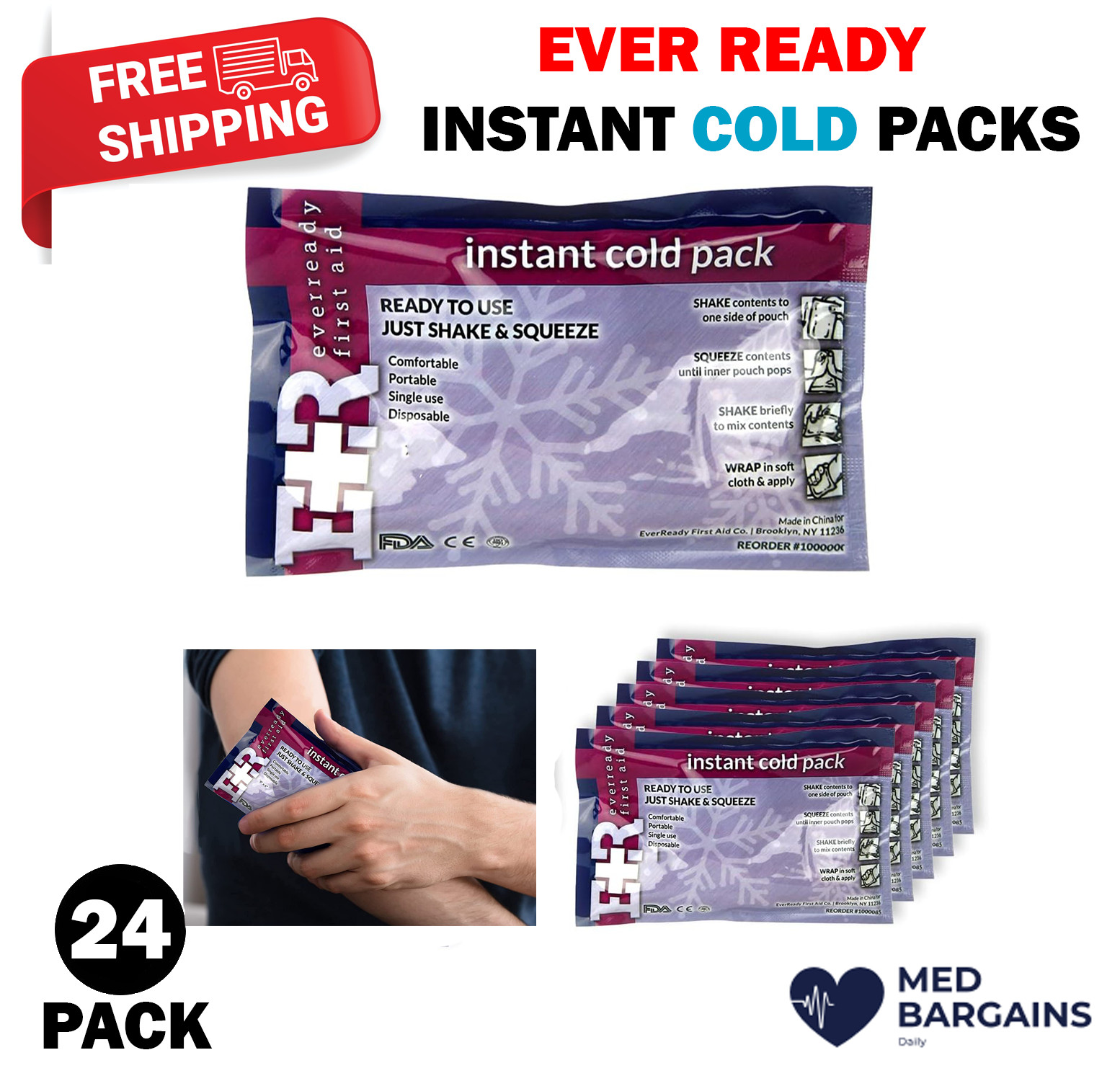 INSTANT COLD COMPRESS ICE PACKS 6"X9" CASE OF 24 Calcium AMMONIA NITRATE BASED