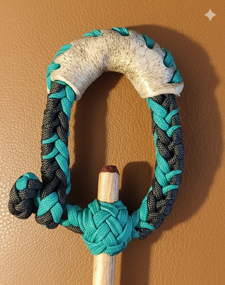 TURQUOISE n BLACK 10 Plait Pryor ParaCord Hondo w/ Bull Rawhide Burner Buckaroo