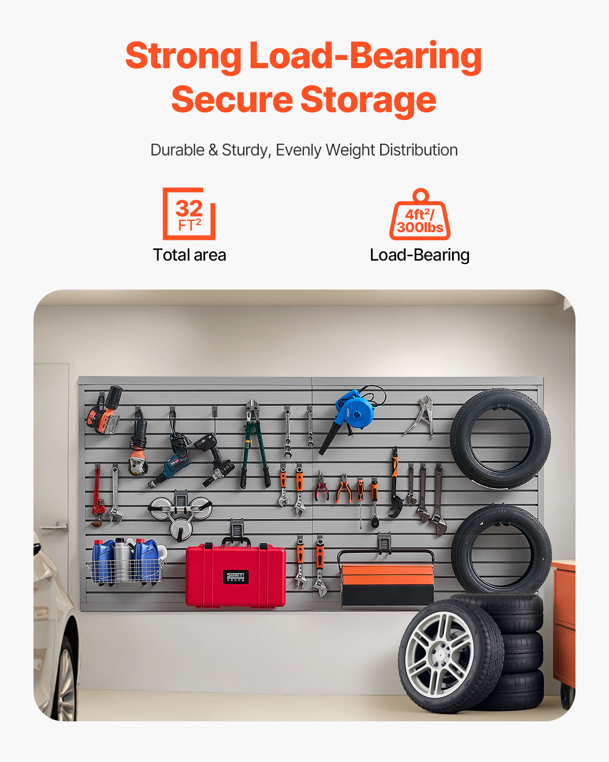 VEVOR 8 x 4 ft Slat Wall Paneling PVC Grey Garage Slatwall with Modular Design