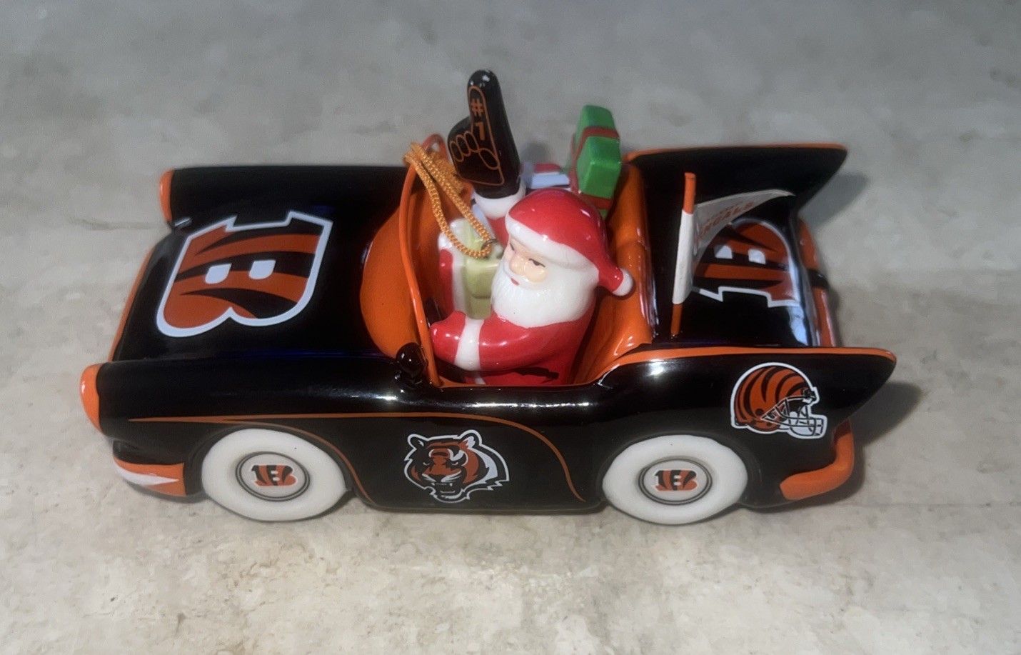 The Danbury Mint Cincinnati Bengals Porcelain Victory Car Christmas Ornament
