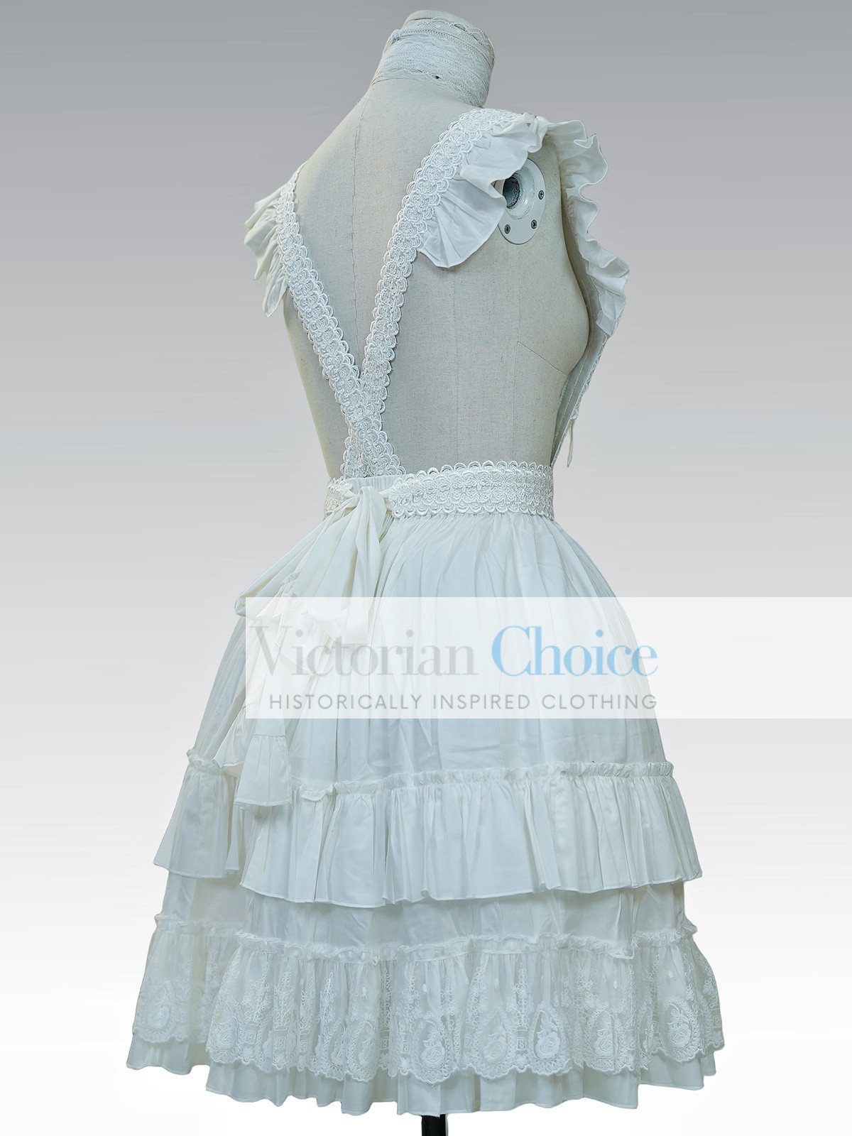 Victorian Vintage Sweet Lolita White Cotton Lace Maid Apron Skirt Bib Cosplay