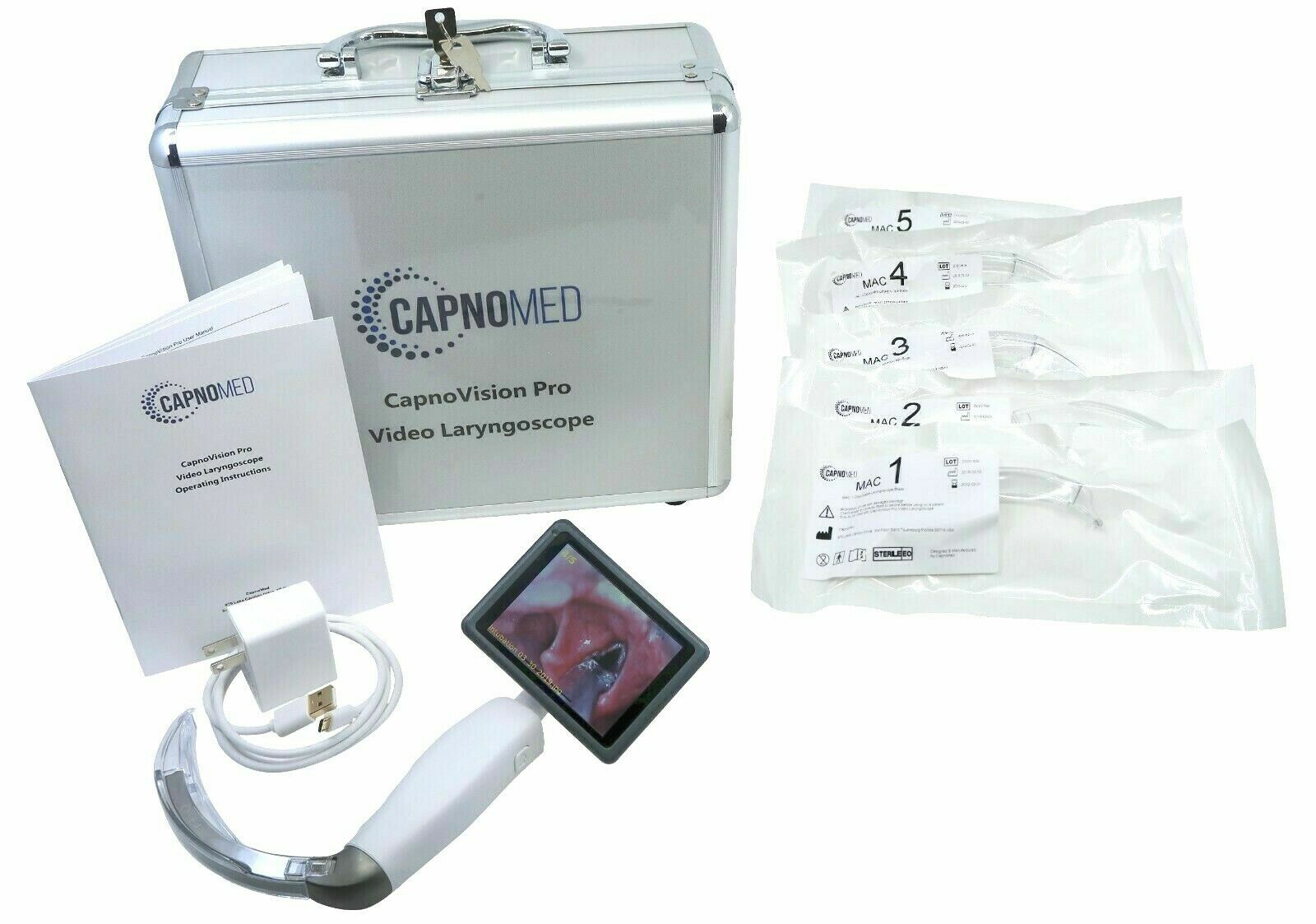Video Laryngoscope HD Display Battery Disposable 5 Blade Kit Warranty FDA