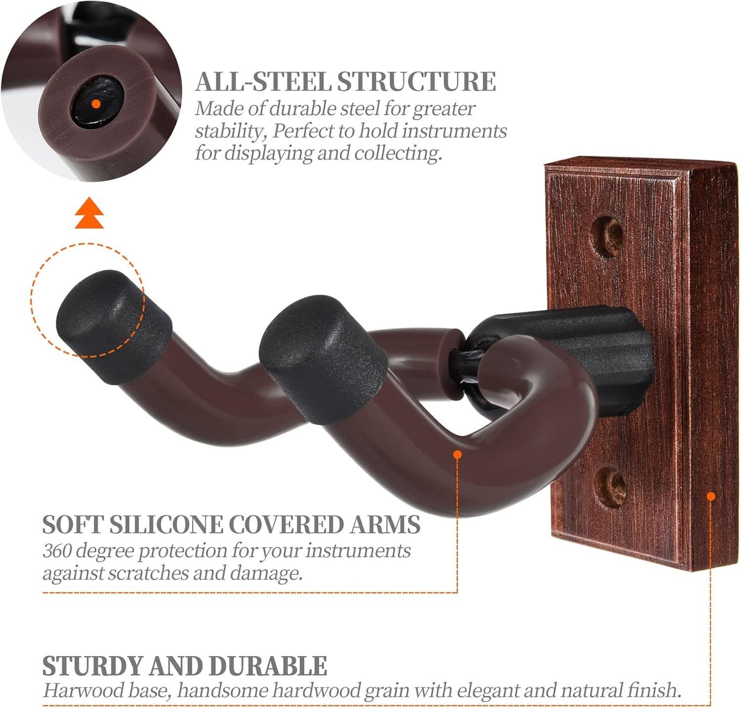 Guitar Wall Mount 1 or 2 Pack Wood Guitar Hanger for Safe Storage and Display