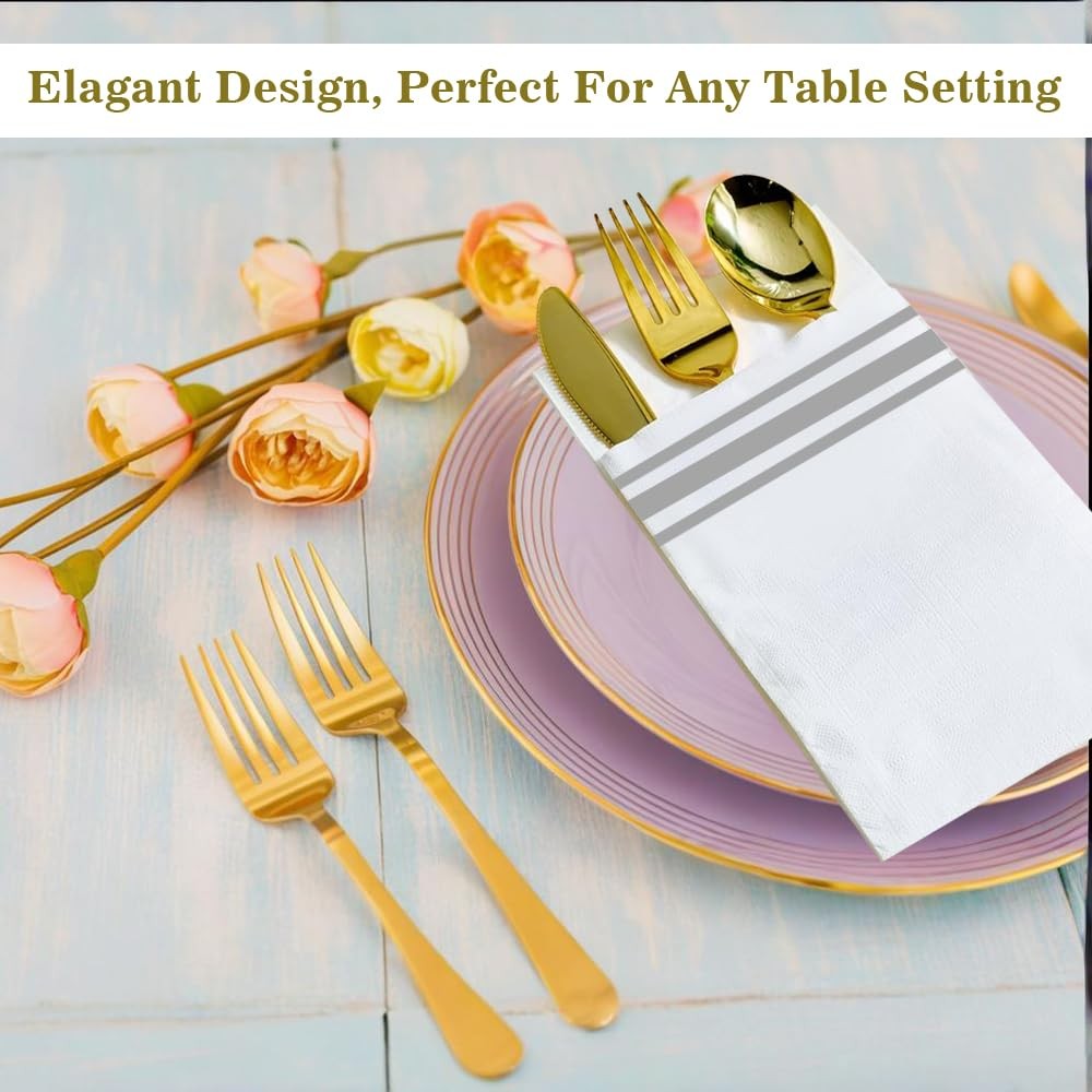 Silver Guest Towel Napkins - Disposable Hand Towels for Bathroom, Kitchen, & .