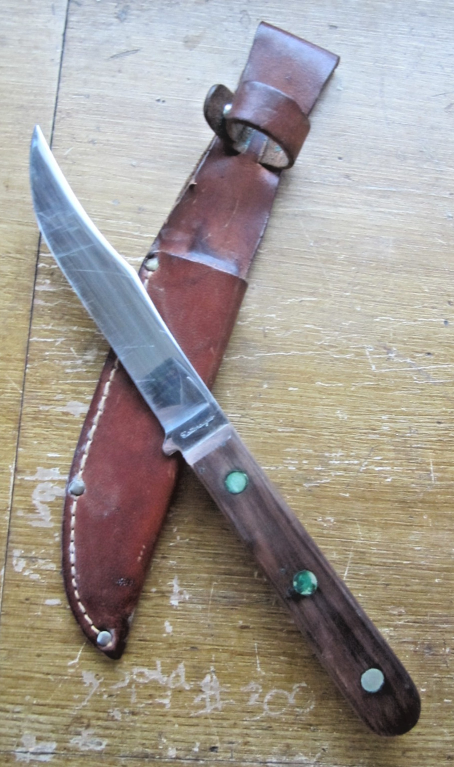 CATTARAUGUS KNIFE - MAHOGANY HANDLE & ORIGINAL LEATHER SHEATH