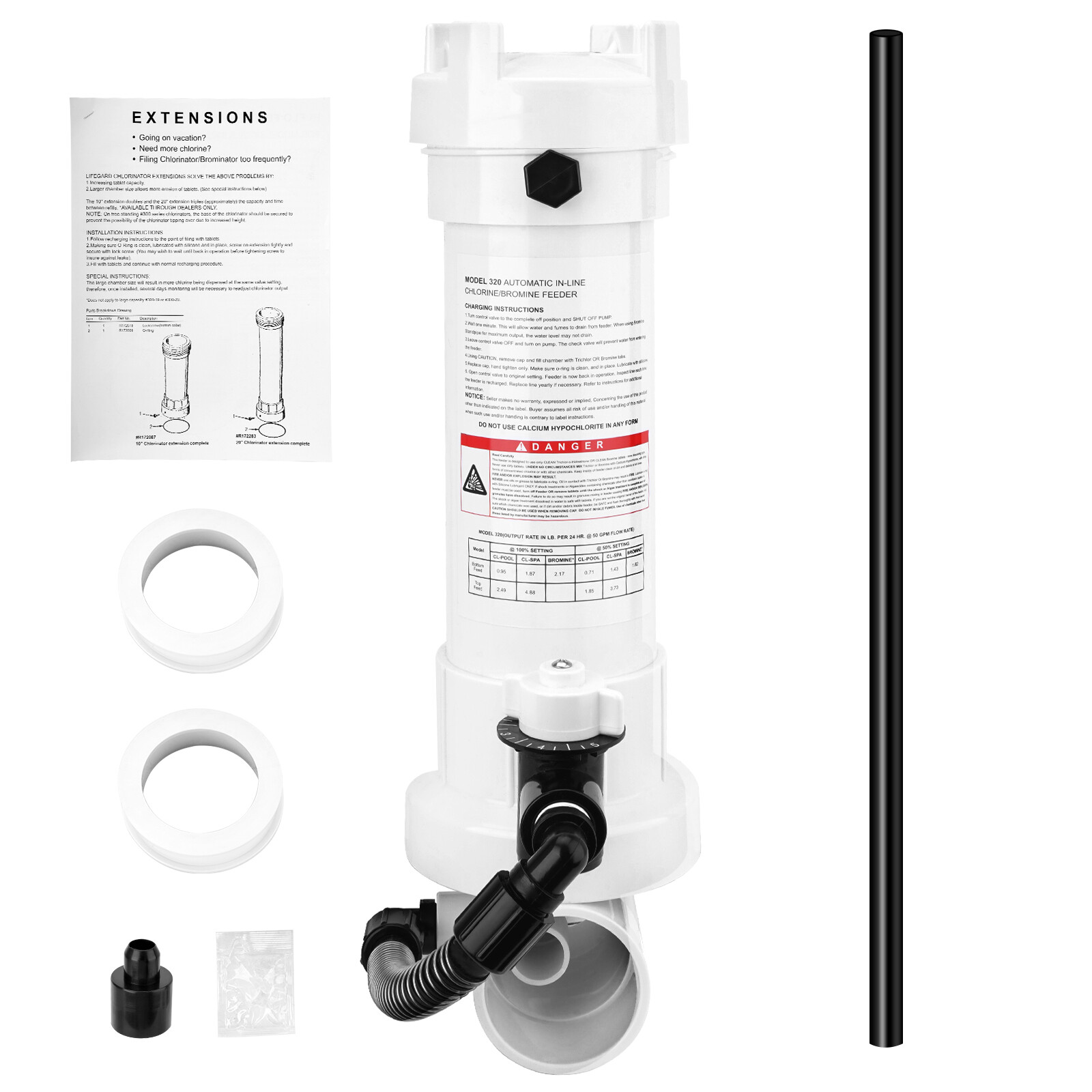 R171096 320 Automatic inline Chlorine/Bromine Feeder w/Chlorinator Tube &Bushing