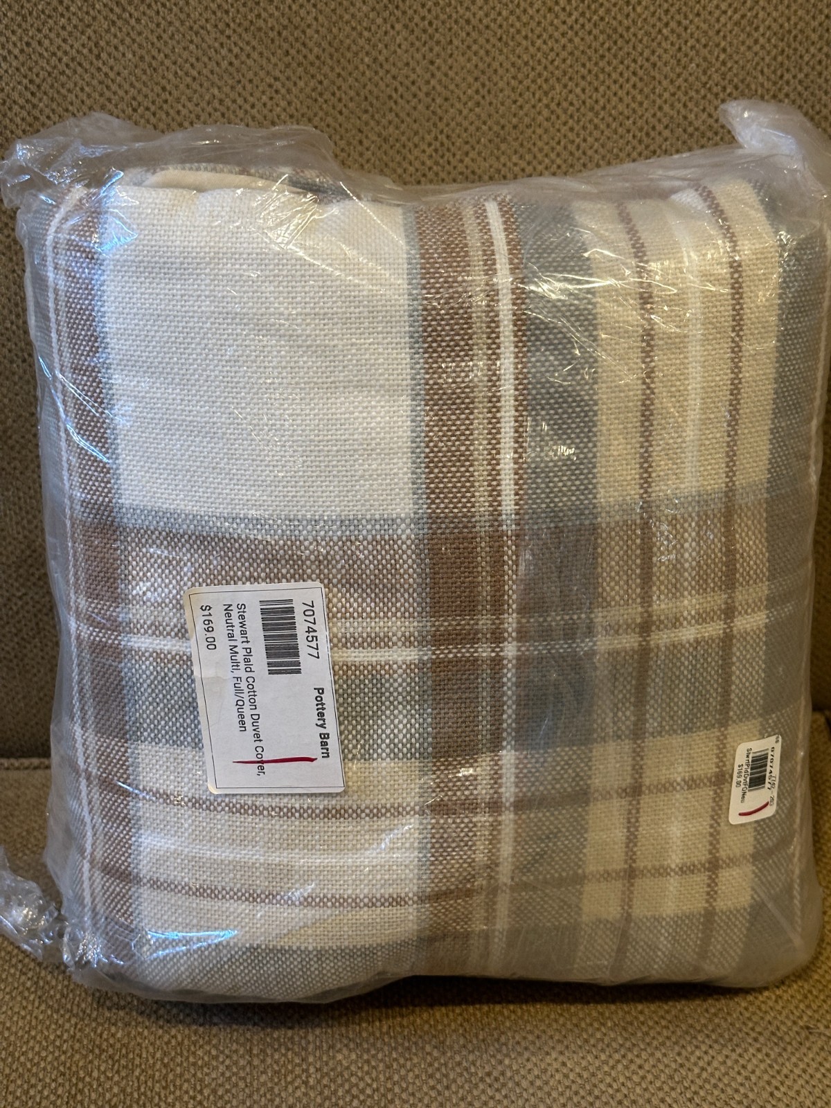 Pottery Barn Stewart Plaid Cotton Duvet Cover FULL QUEEN Neutral MULTI SOLD OUT