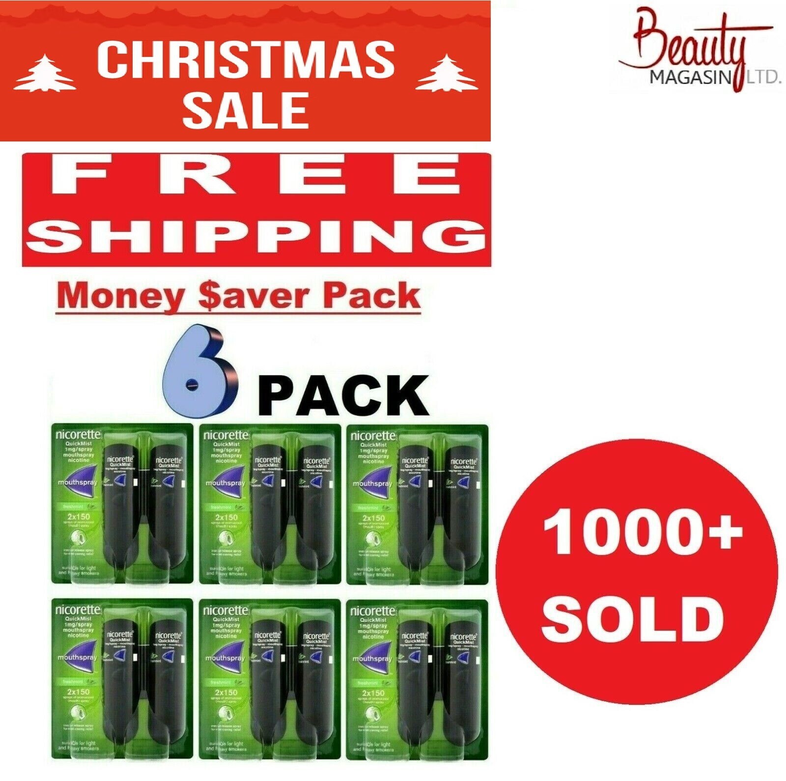 6 x Nicorette Quickmist Duo, 2 x 150 sprays-(12 SPRAY)FREE SHIP TO USA