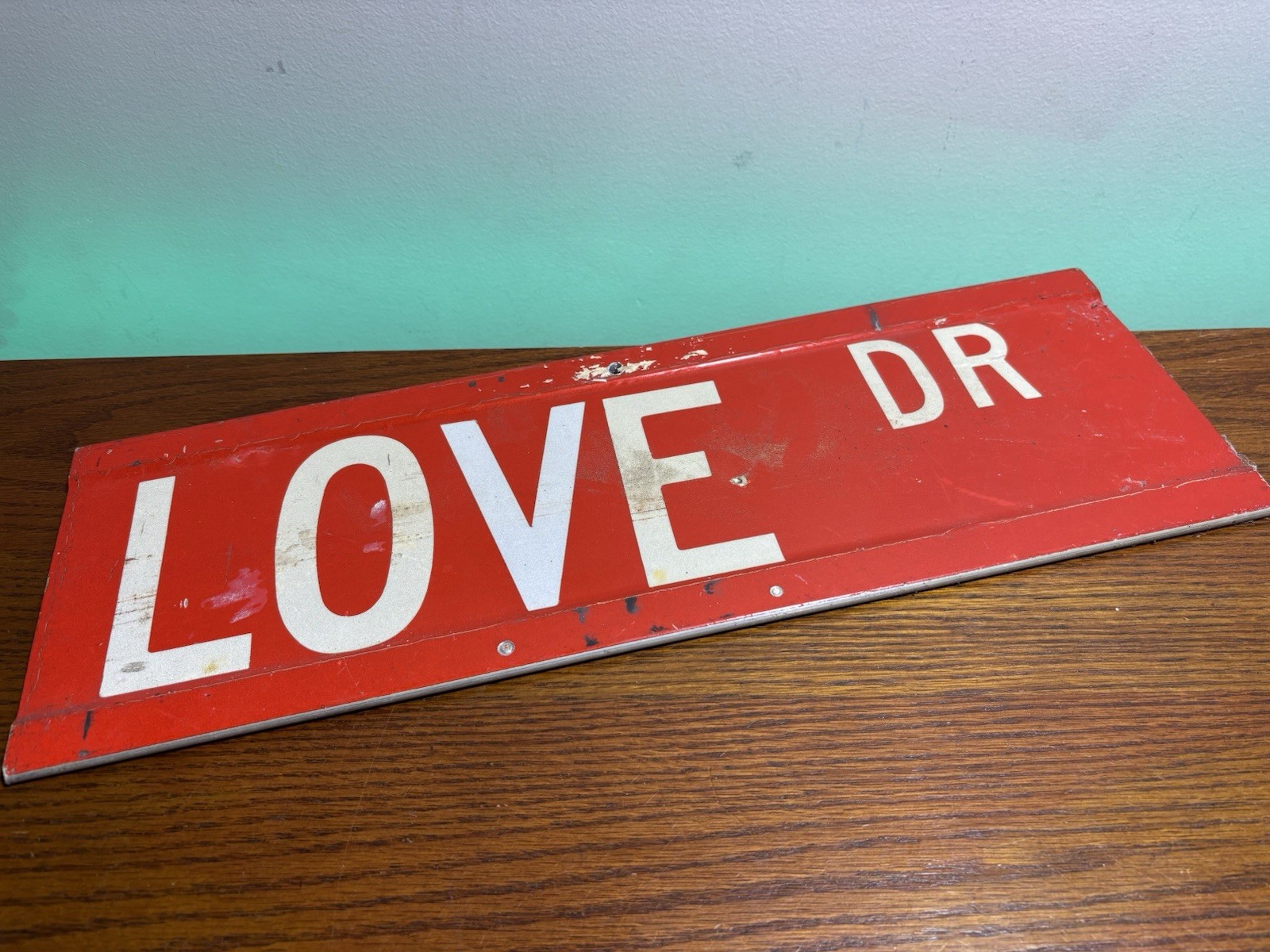 Vintage LOVE DR Retired Red City Town Drive Street Sign Authentic