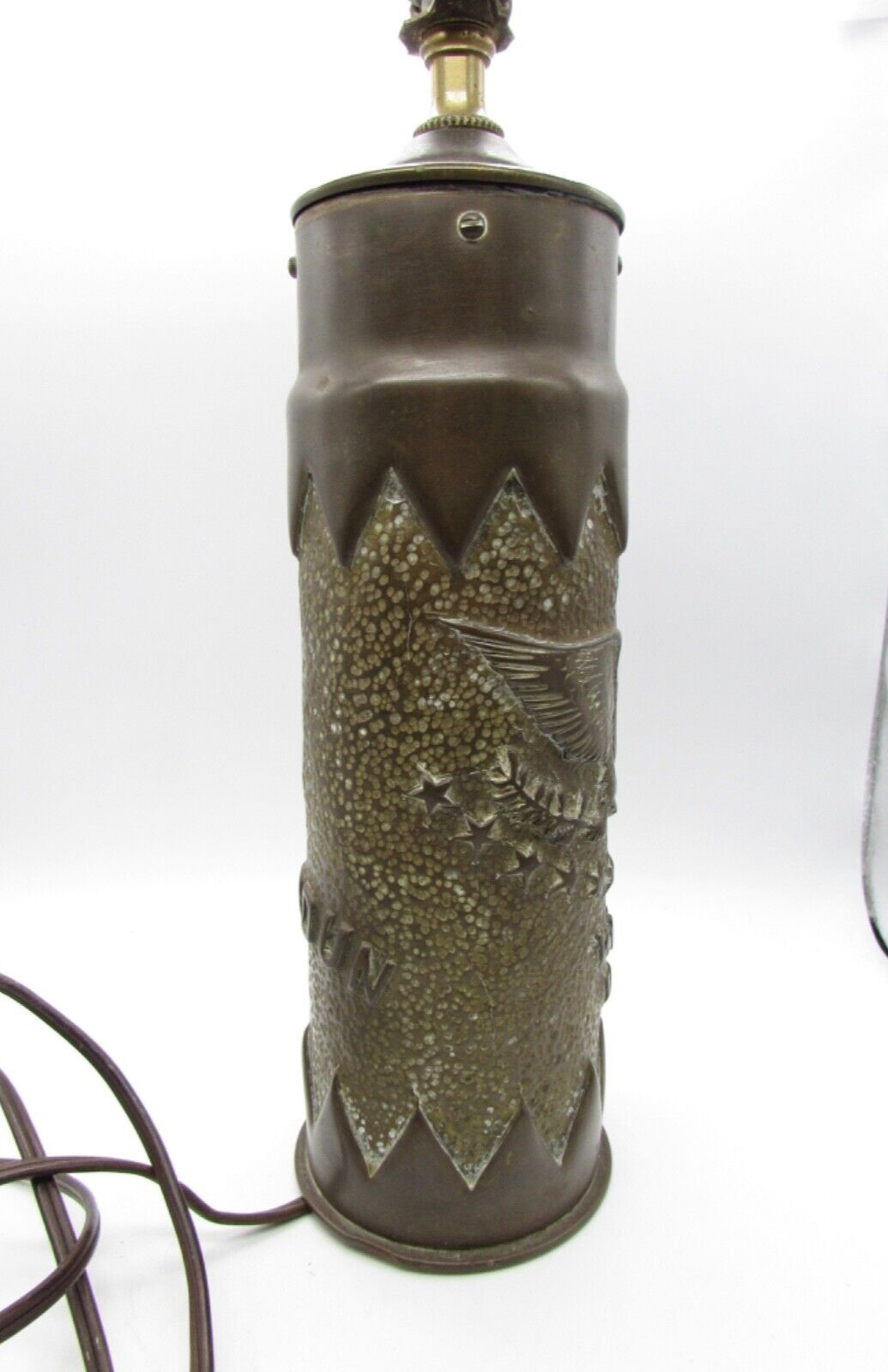 Original WWI US Shell Eagle Stars & Shield Trench Art VERDUN Lamp