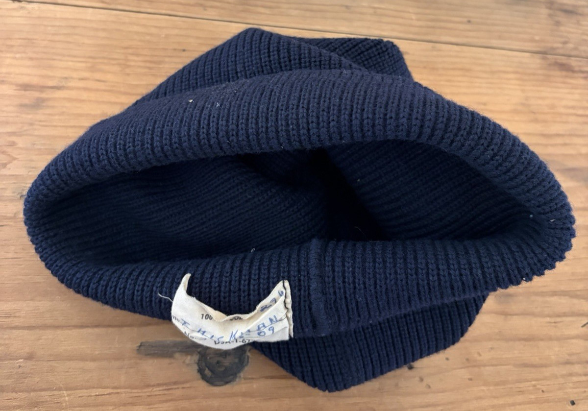 VINTAGE 1960s USN WATCH CAP VIETNAM WAR NAVY MILITARY WOOL KNIT NAVY BLUE BEANIE