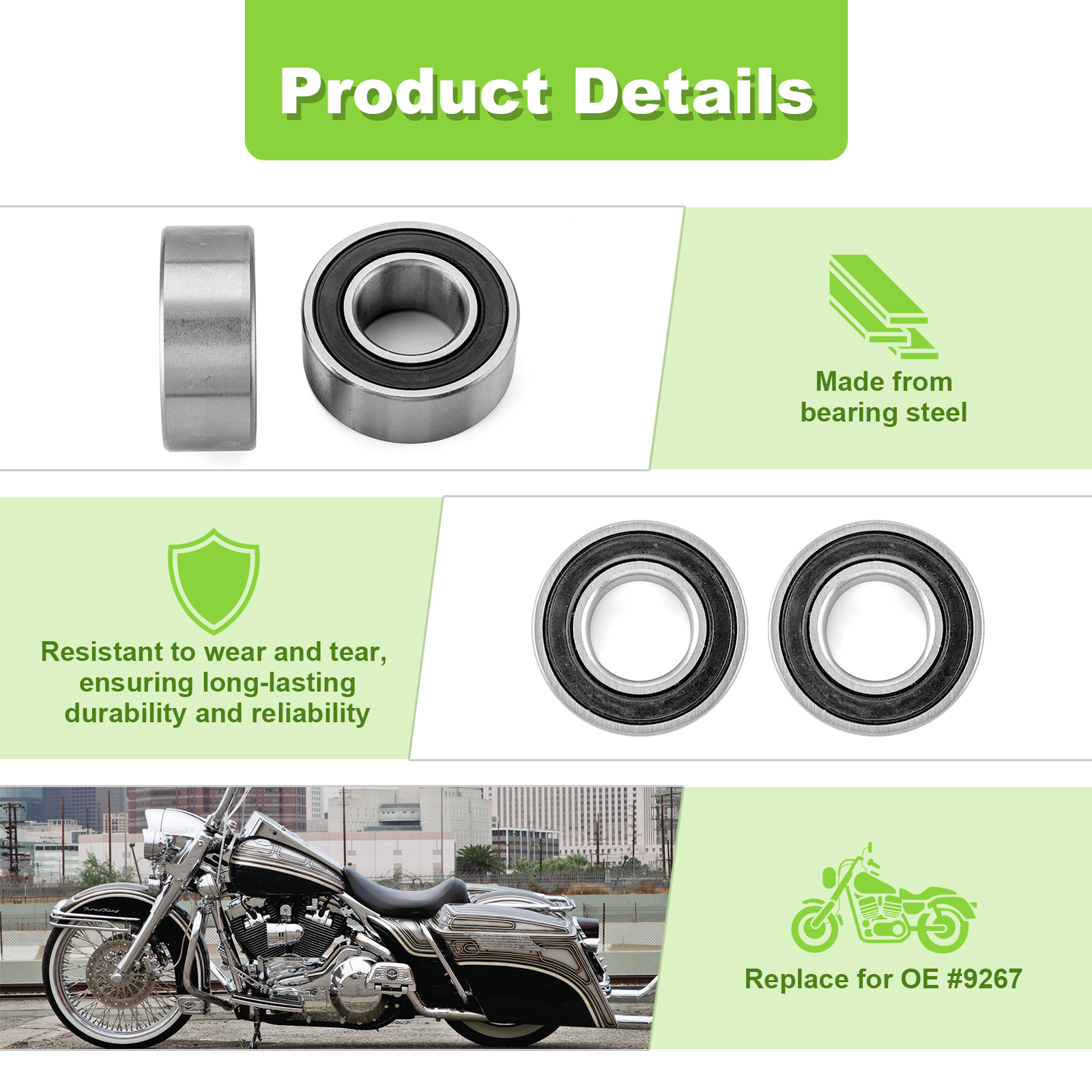 1" Sealed Front Rear Wheel Bearings for Harley Road Glide Electra Glide 00-07