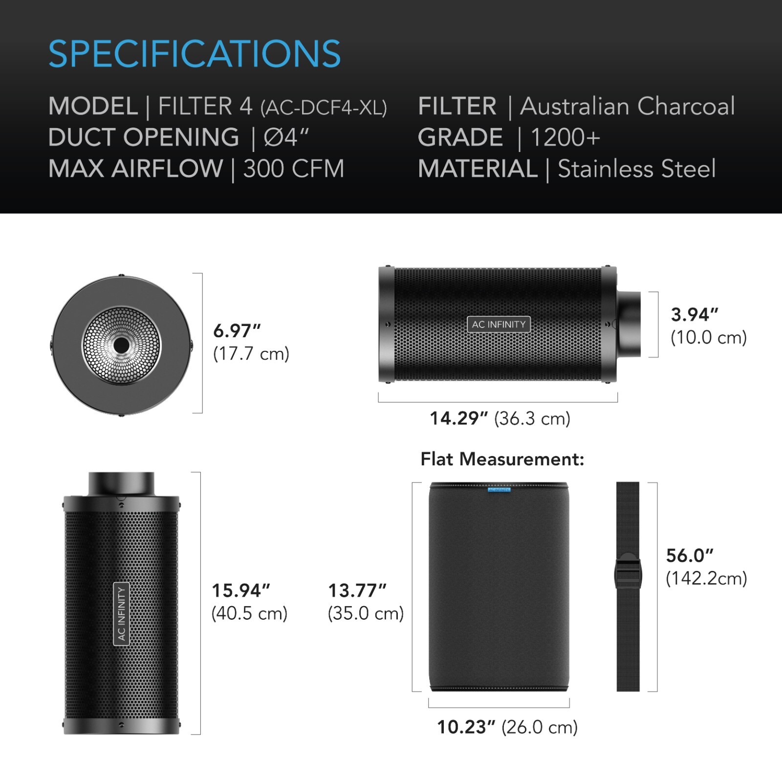 Carbon Filter XL 4", Australian Charcoal, Odor Control, Hydroponics, Grow Rooms