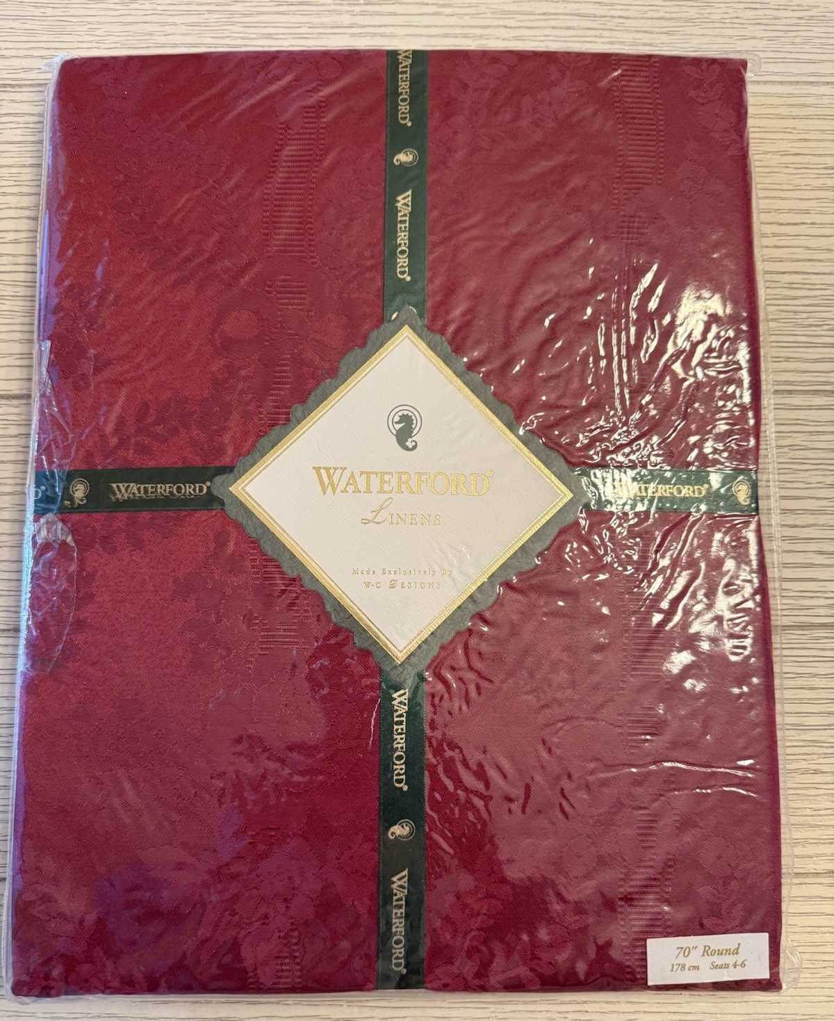 WATERFORD LINENS~GLEN MANOR 70" ROUND TABLECLOTH~RUBY~NEW SEALED PACKAGE