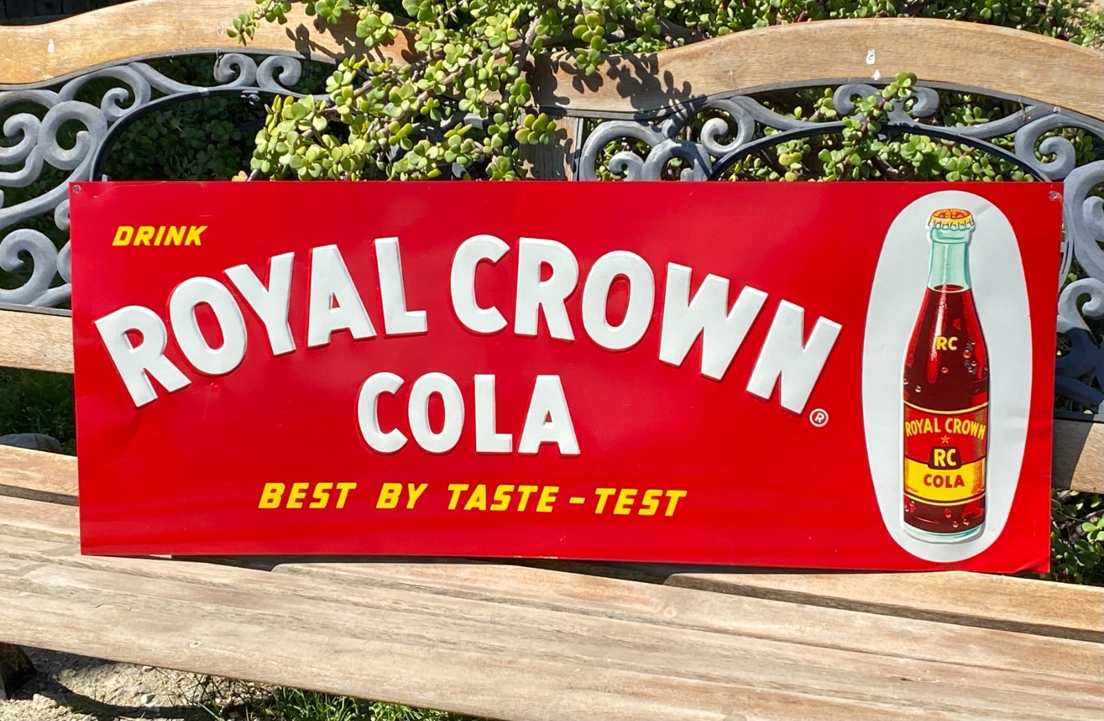 Vintage Drink Royal Crown Cola Embossed Tin Litho Sign Bottle Donaldson SST Soda