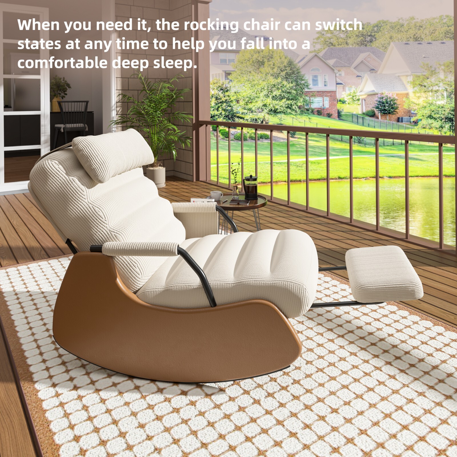 Rocking Chair,Nursery Rocking Chairs with Soft Seat and Headrest Corduroy Fabric