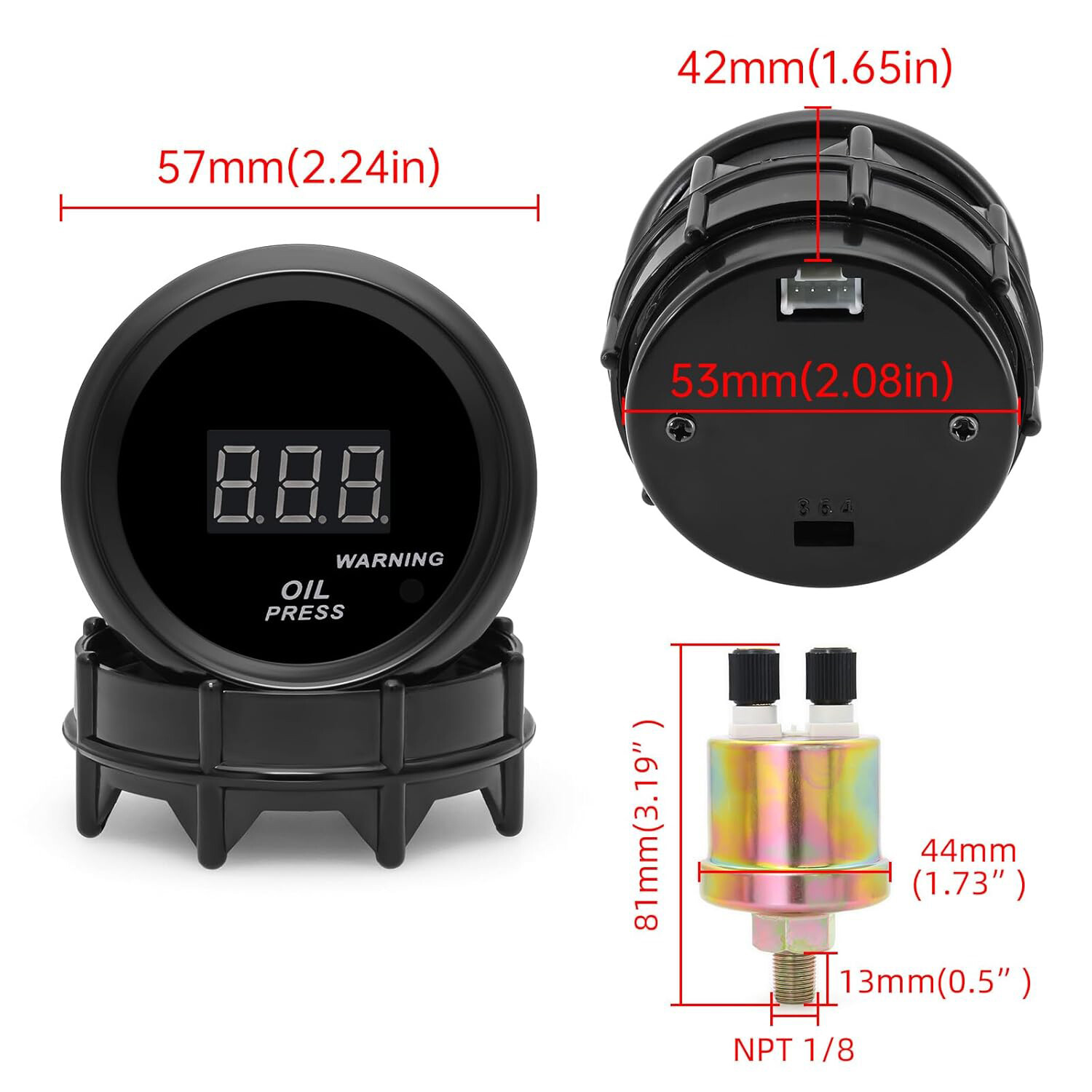 2" 52mm Digital LED Electronic Oil Pressure Gauge Meter W/Sensor 0-150 PSI