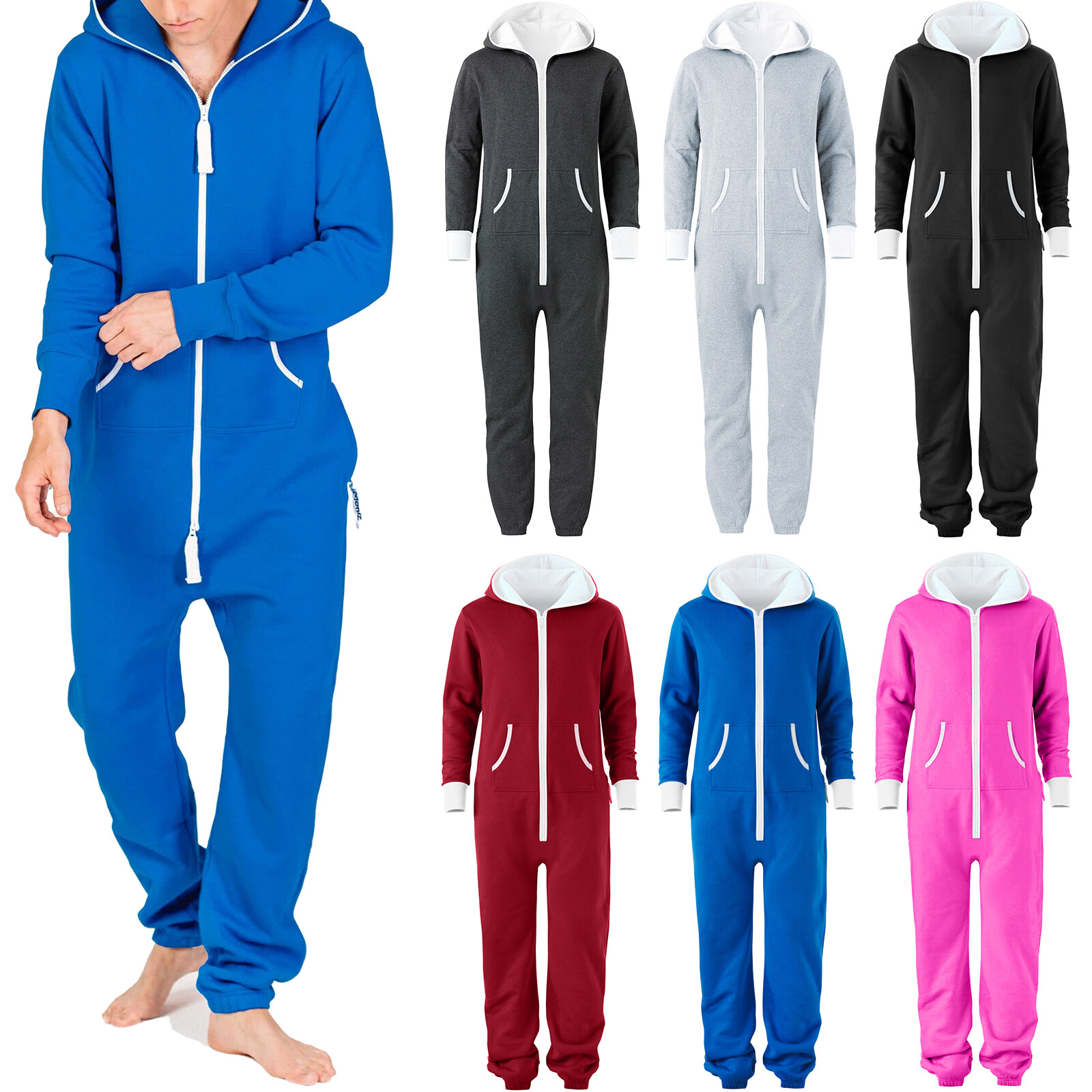 Mens Adult 1onesie Pajamas All in 1 Hooded Non Footed Playsuit OnePiece Jumpsuit