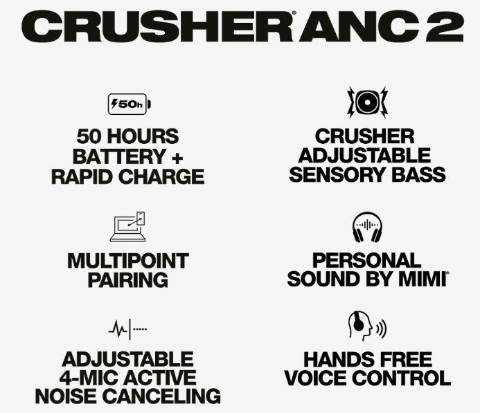 Skullcandy CRUSHER ANC 2 Wireless Headphones SENSORY BASS (Cert Refurb)-BLACKTAN