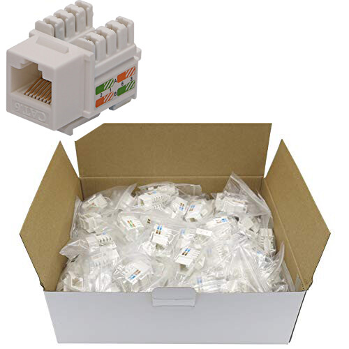100 Lot CNAweb Cat6 RJ45 Punchdown Keystone Network Jack, 110 Style, White
