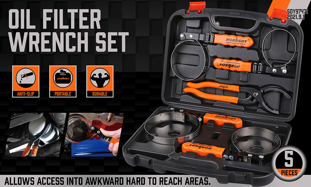 5PC Swivel Oil Filter Wrenches & Pliers Removal Tool 2-3/4" - 5-1/4" Adjustable