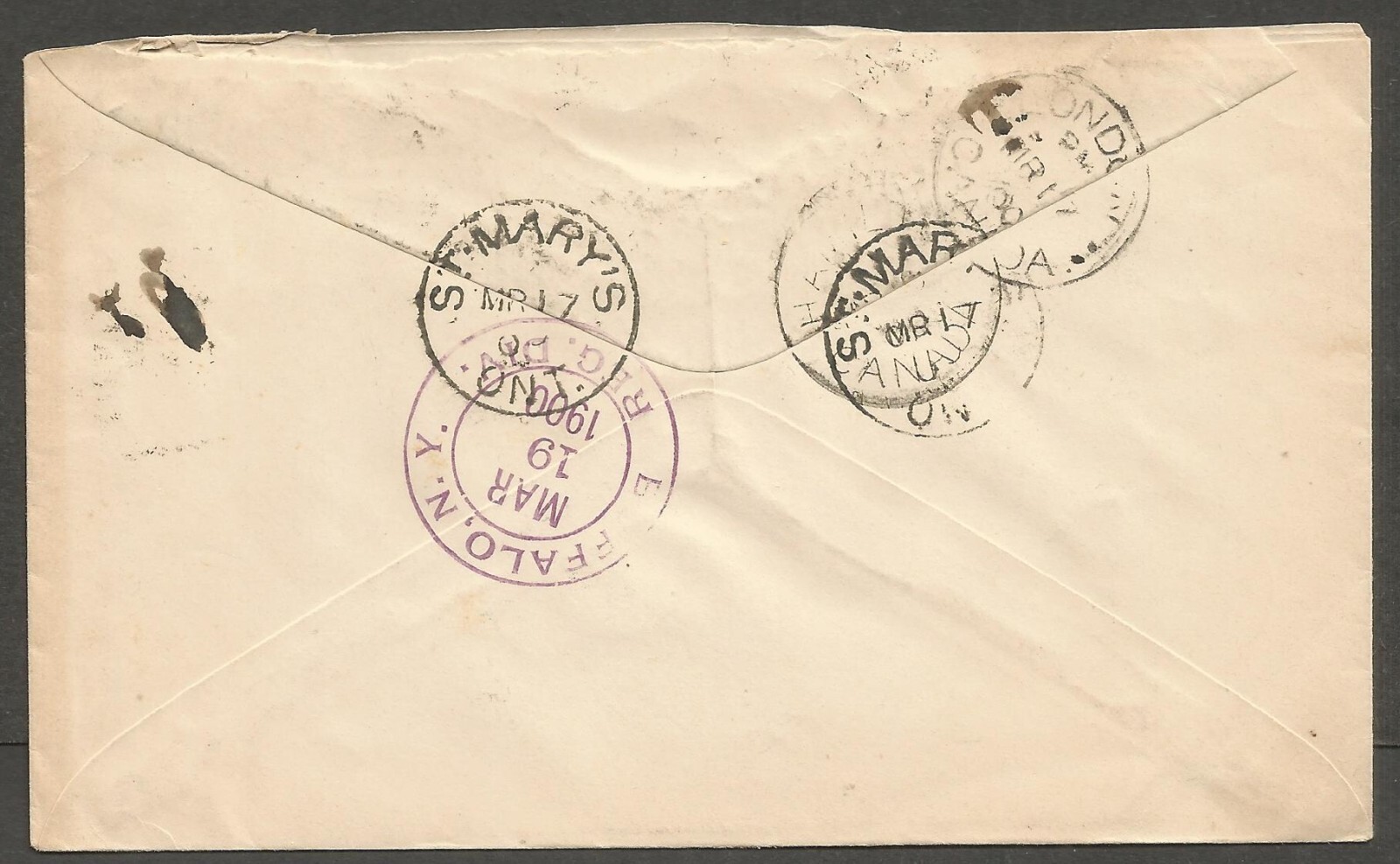 1900 St Mary's Ontario to USA Registered Cover 7c Numerals Multi CDS