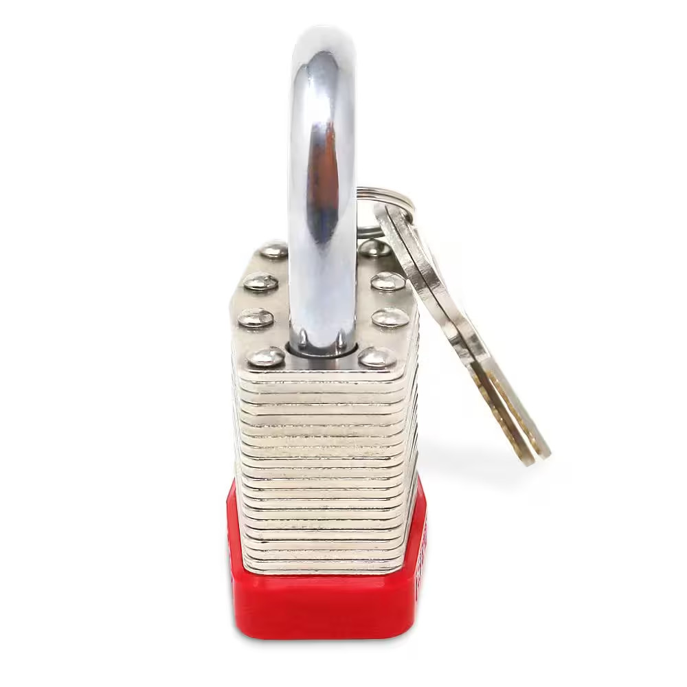 2 In. Nickel Plated Laminated Steel Keyed Padlock with Vinyl Bumper and 2 Keys