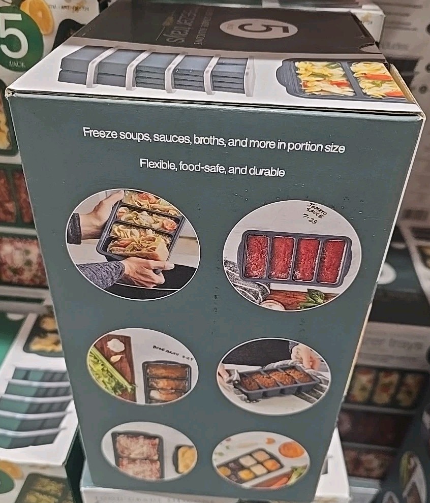 Food Grade Silicone Freezer Trays 5 Pack W/Lids- Great For Food Prep