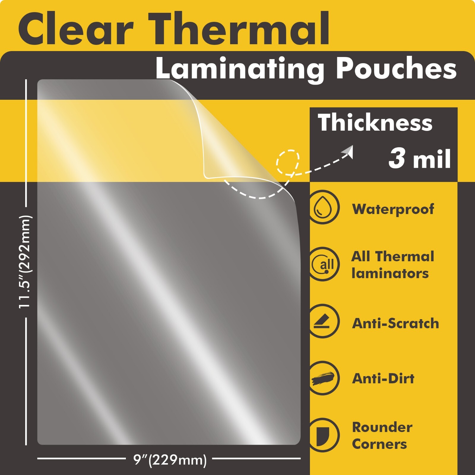 KOALA Thermal Laminating Pouches 9"x11.5" Clear 3Mil Laminate Sheets 25 Counts