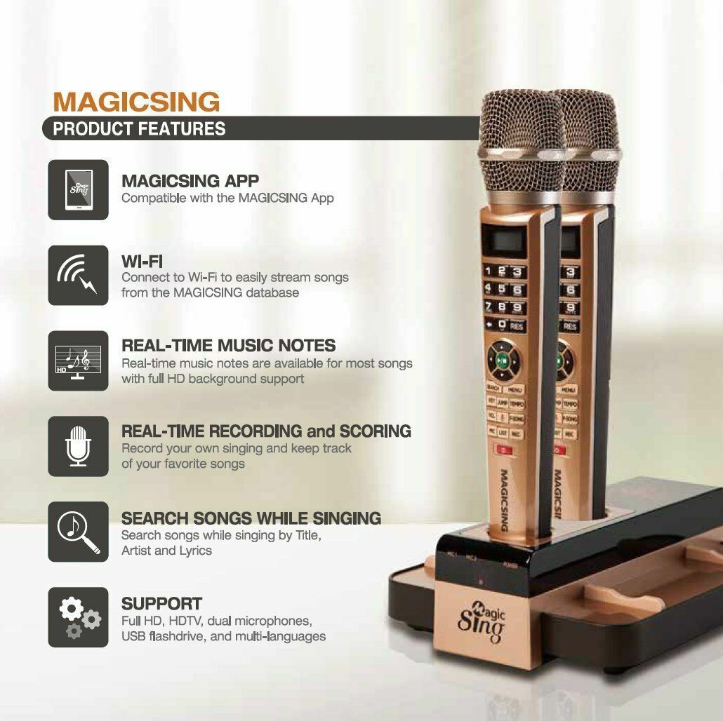 MAGIC SING Karaoke E5+ 5145 Tagalog English songs WiFi 2 Wireless Mic 1YR subscr