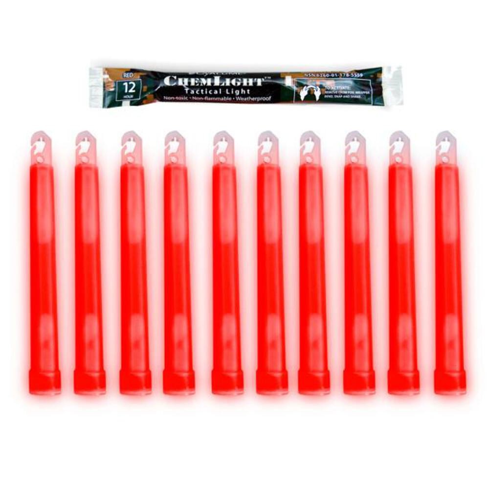 Cyalume 6" Tactical ChemLight - RED, 12 Hour (10-Pack)