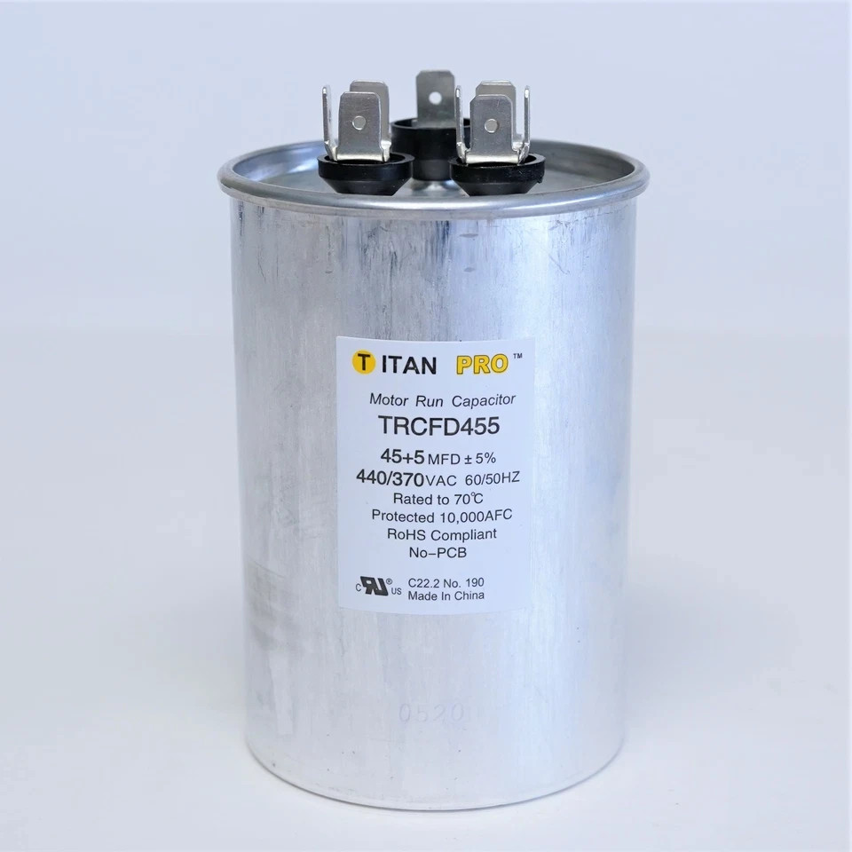 TitanPro TRCFD455 HVAC Round Dual Motor Run Capacitor. 45/5 MFD/UF440/370 Volts